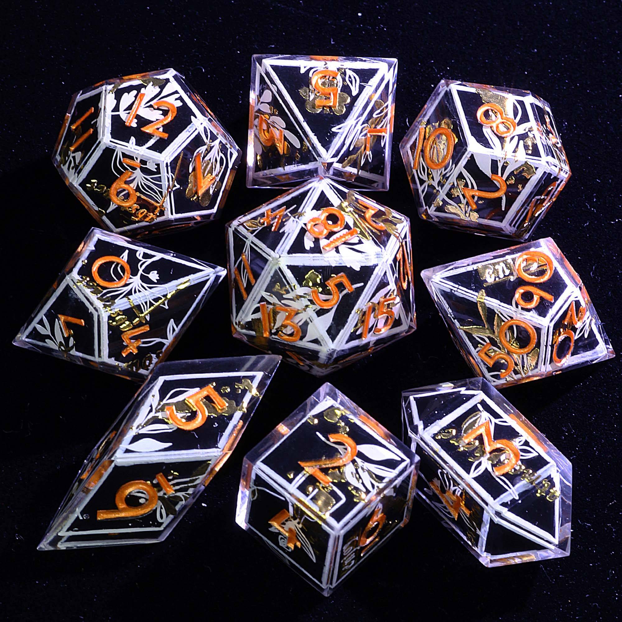 9 Polyhedral Resin Dice Set D&D Abyssal Bloom - Dice of Dragons