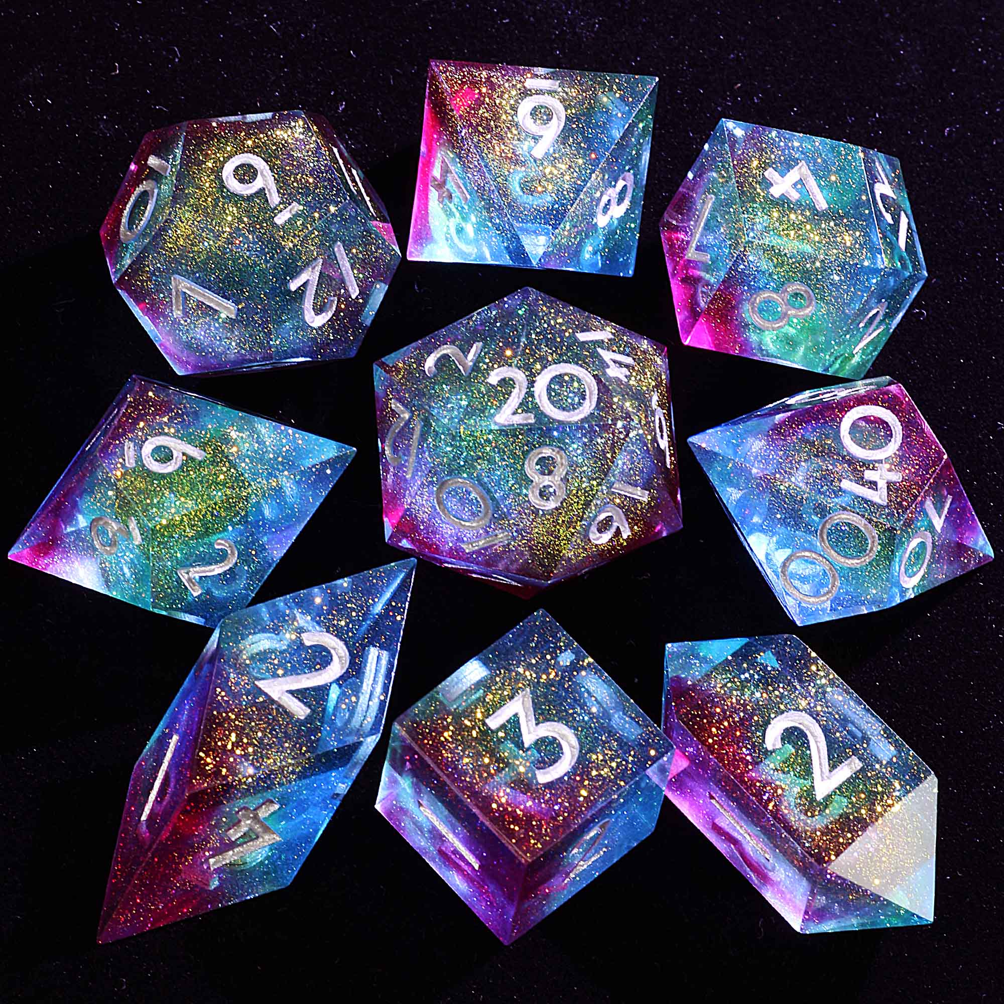 9 Polyhedral Resin Dice Set DnD Aurora Quadrant Mirage