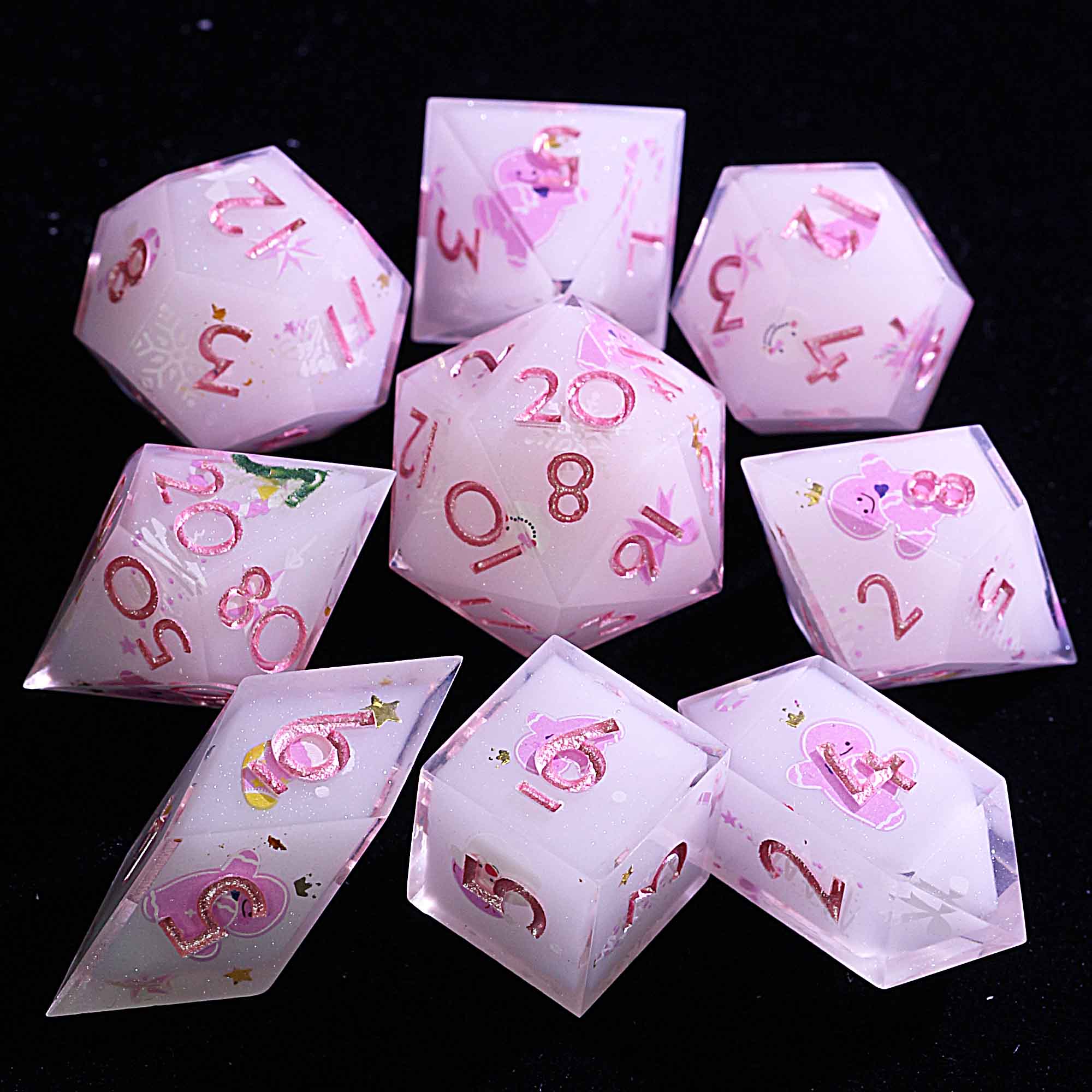 9 Polyhedral Resin Dice Set DnD Happy Winter