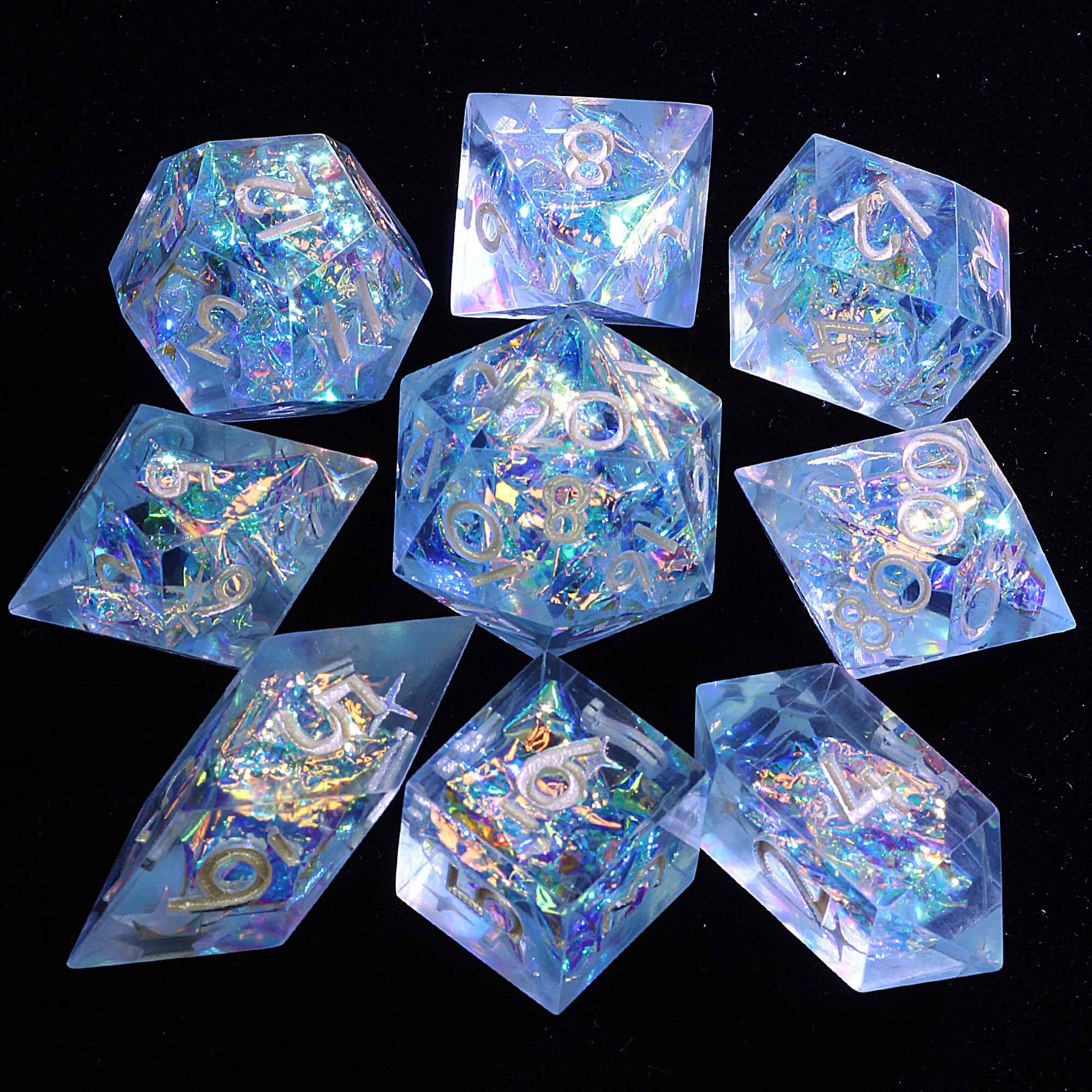 9 Polyhedral Resin Dice Sets DnD Celestial Oath Mirage - Dice of Dragons