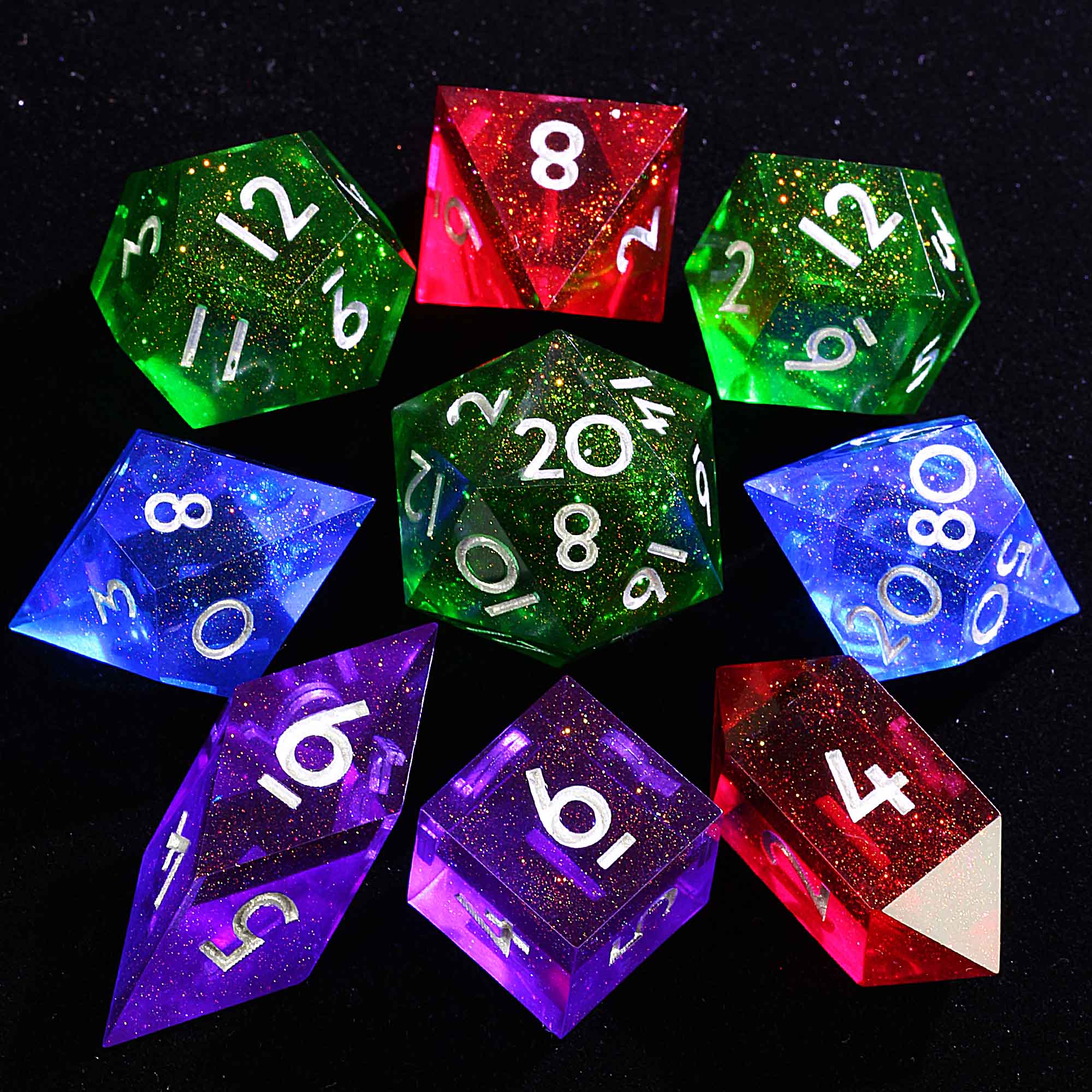9 Polyhedral Resin Dice Sets DnD Glacial Chroma Mirage