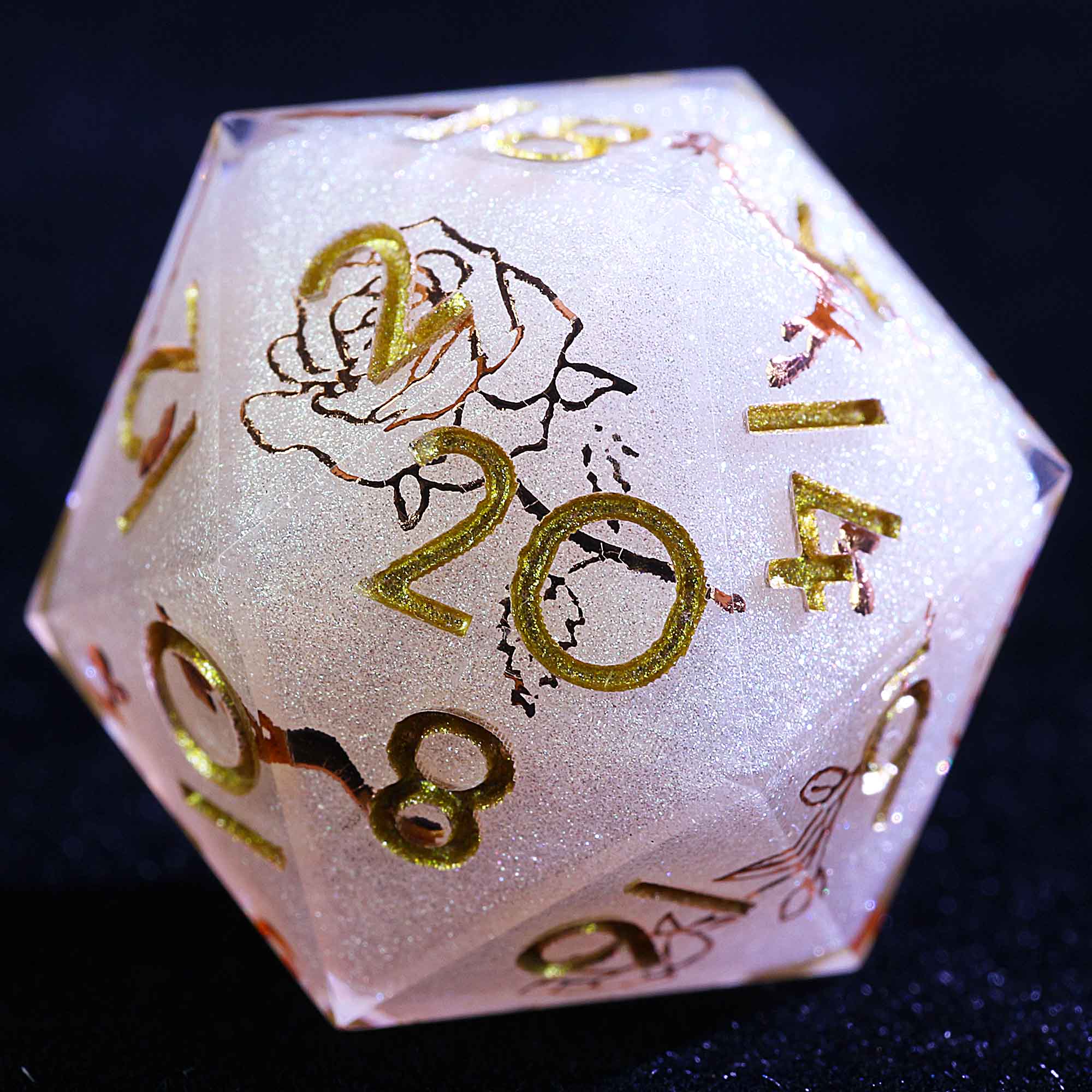 9 Polyhedral Resin D&D Set Dice Aurora Rose Glyph - Dice of Dragons