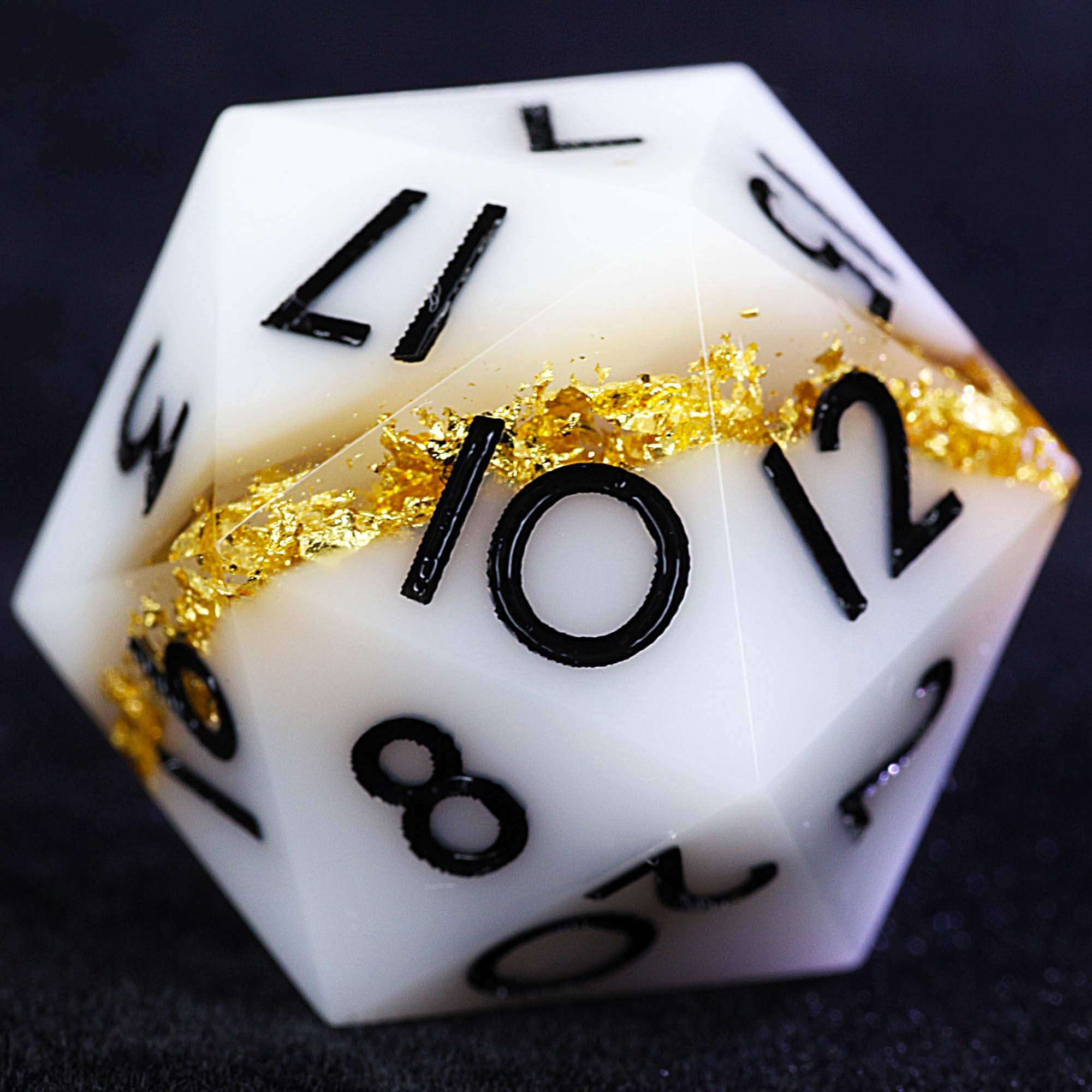9 Polyhedral Resin DnD Set of Dice White Gold Foil Sandwich - Dice of Dragons