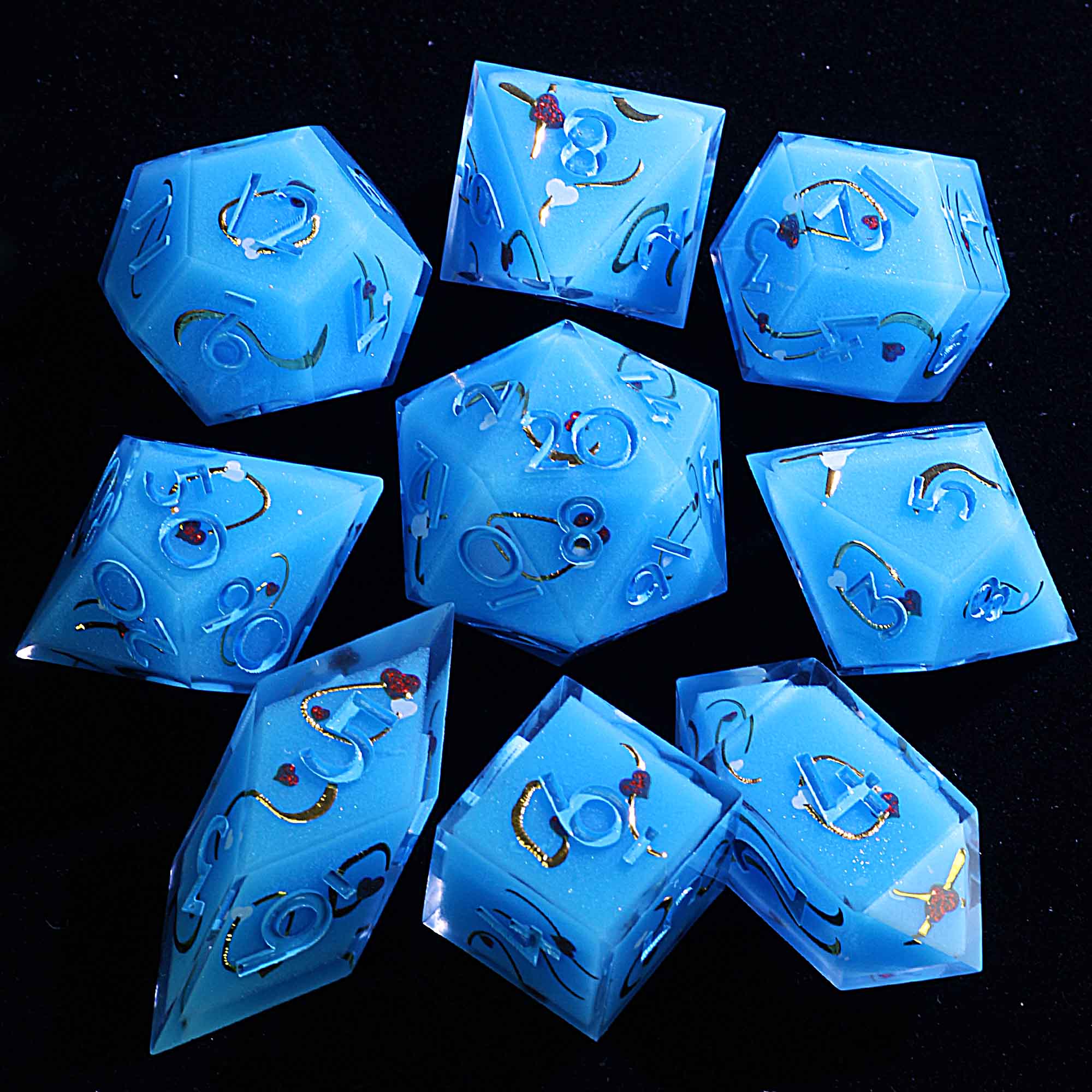 9 Polyhedral Resin D&D Dice Set Azure Heart Oath - Dice of Dragons