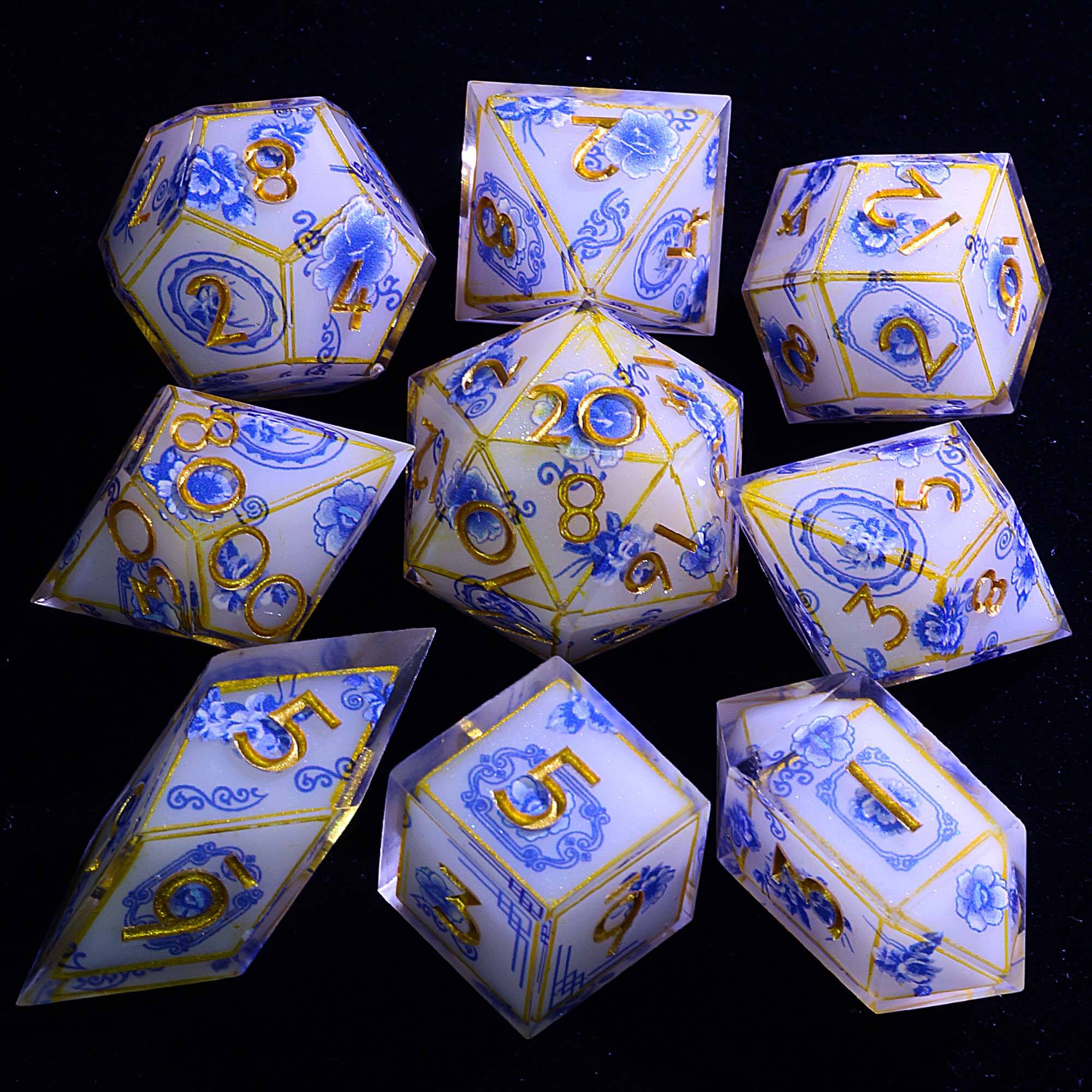 9 Polyhedral Resin DnD Dice Set Imperial Blue Decree - Dice of Dragons
