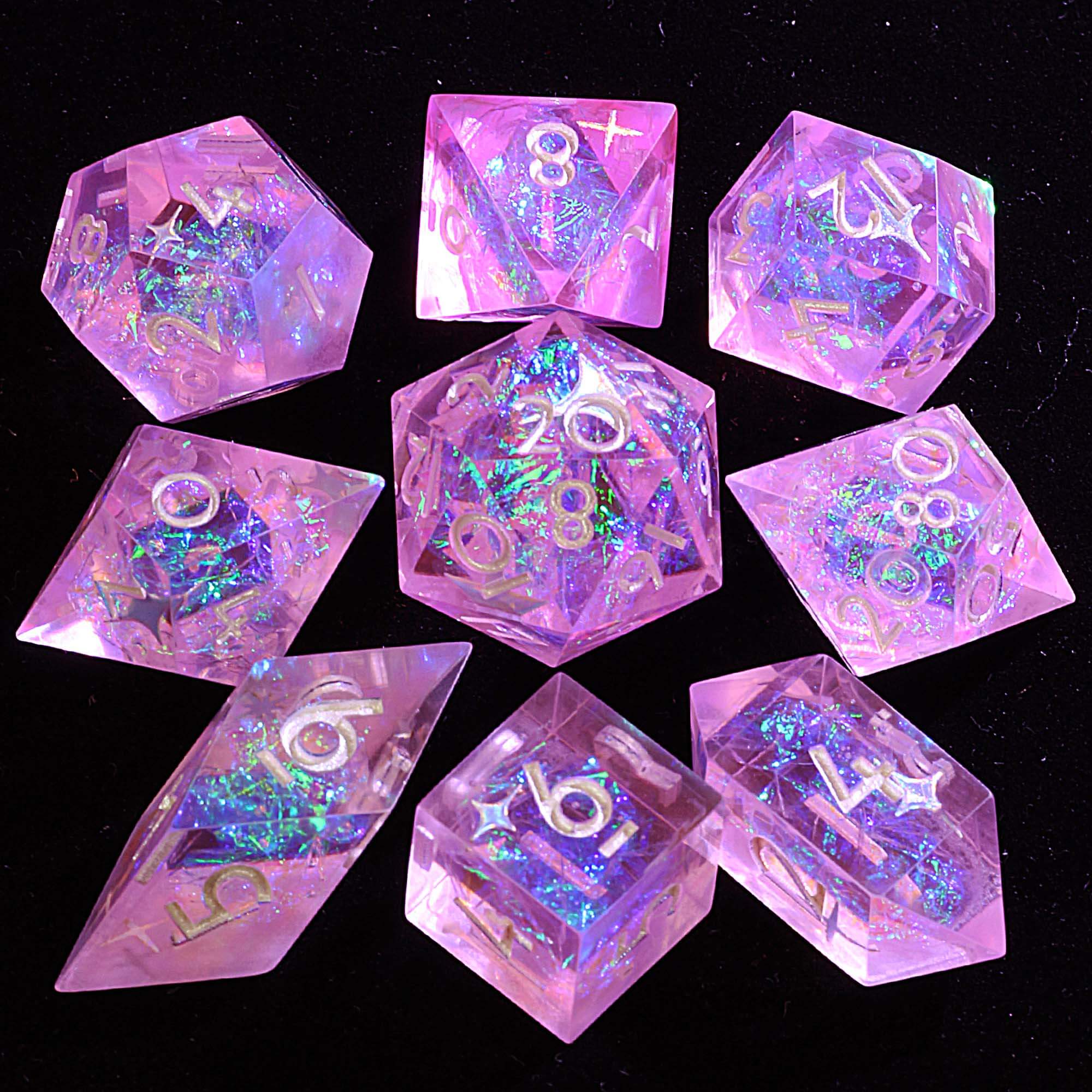 9 Polyhedral Resin DnD Dice Sets Stellar Sakura Mirage - Dice of Dragons