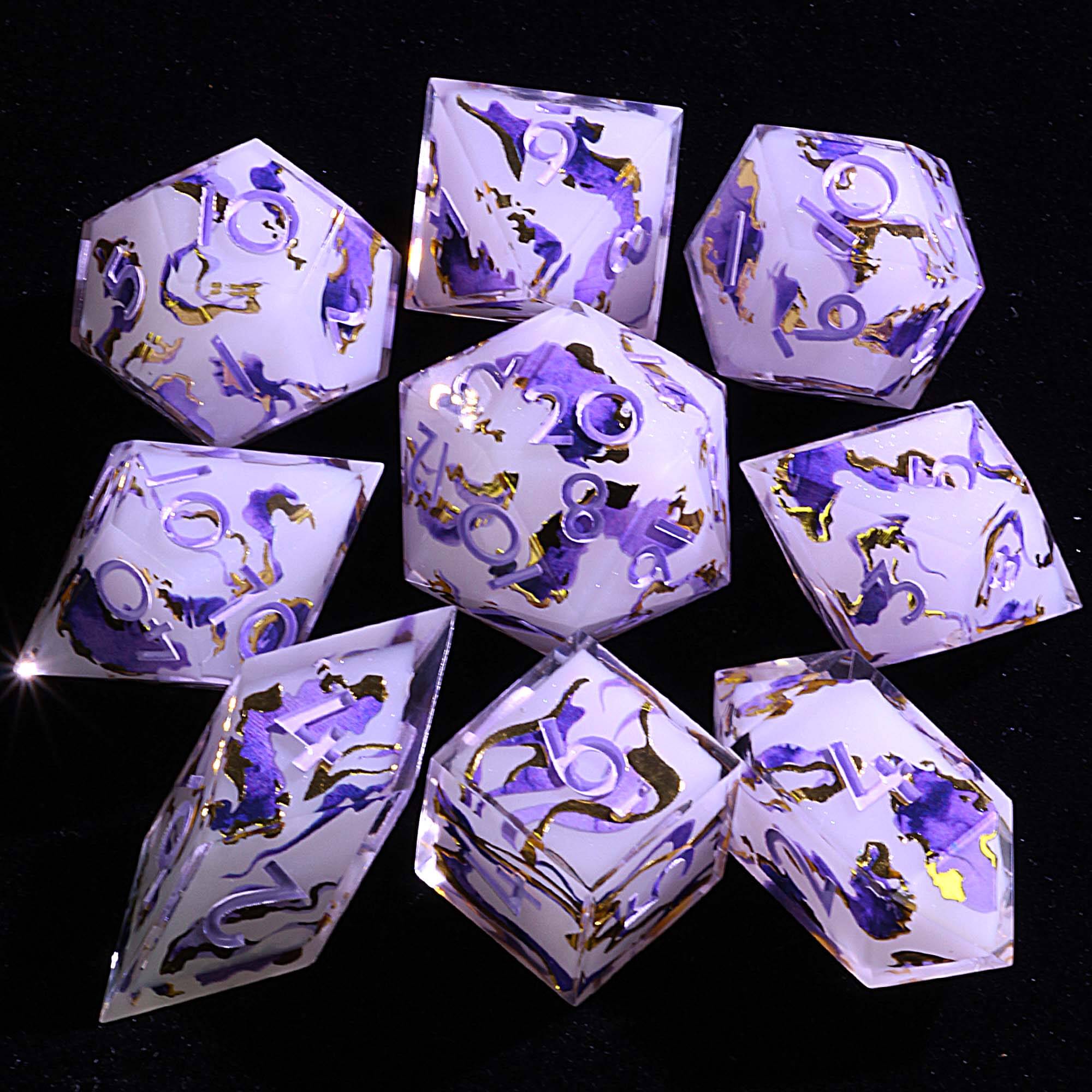 9 Polyhedral Resin DnD Set Dice Celestial Ribbon Edict - Dice of Dragons
