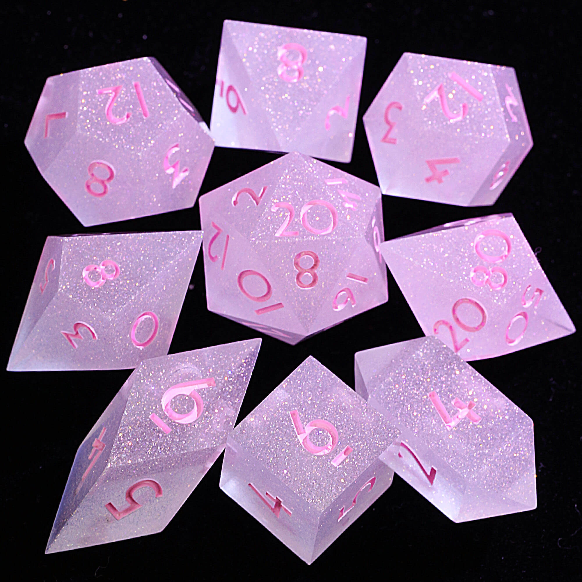 9 Polyhedral Resin D&D Set Dice Dreamy Star River Pink - Dice of Dragons