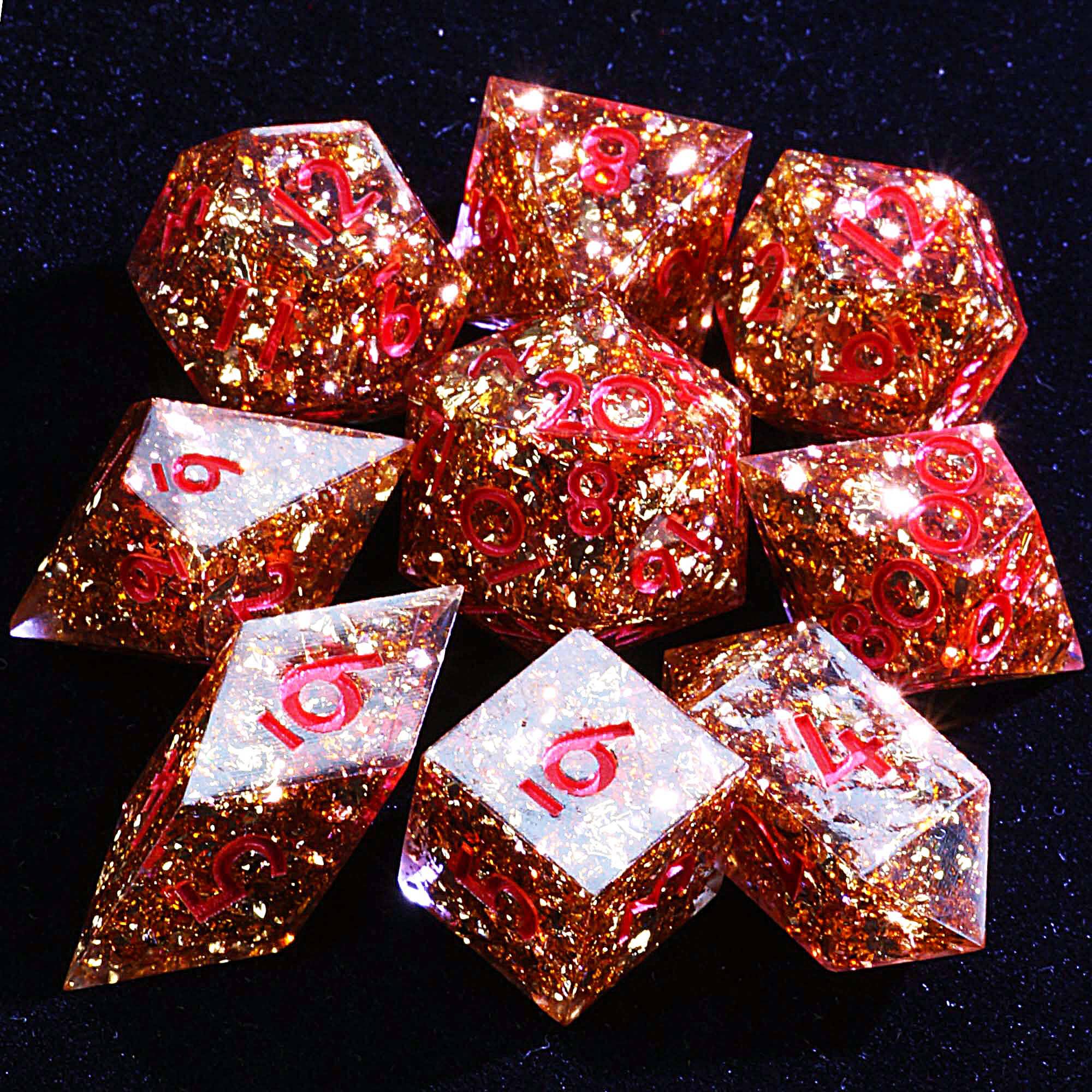 9 Polyhedral Resin D&D Set Dice Rose Gold Foil