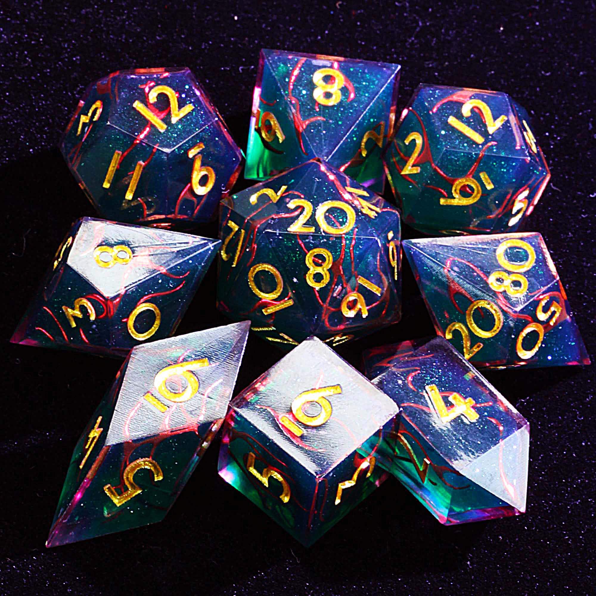9 Polyhedral Resin D&D Sets Dice Miasma Forest Mist