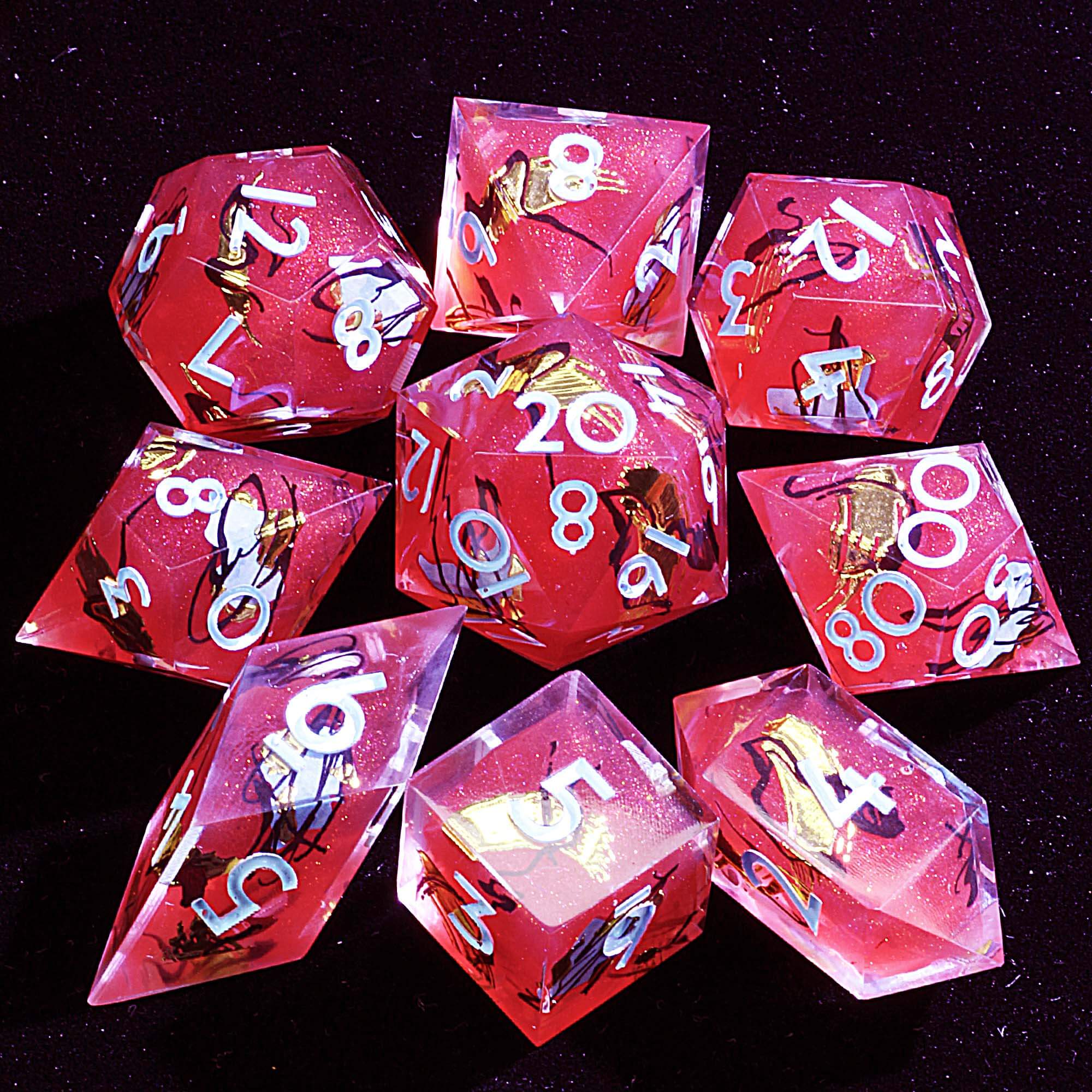 9 Polyhedral Resin DnD Sets Dice Neon Watermelon Chroma - Dice of Dragons