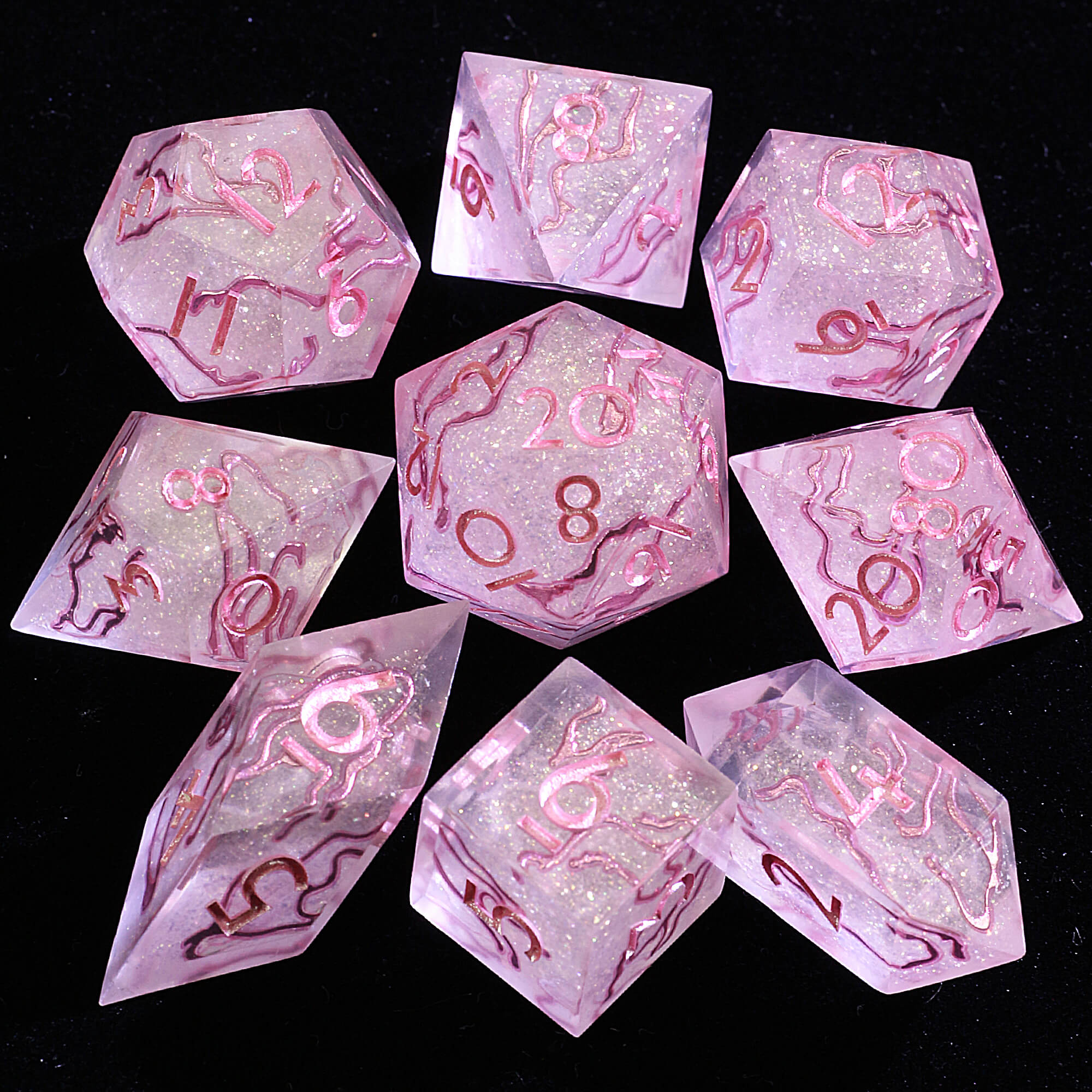 9 Polyhedral Resin D&D Sets Dice Scattered Gold Vein - Dice of Dragons