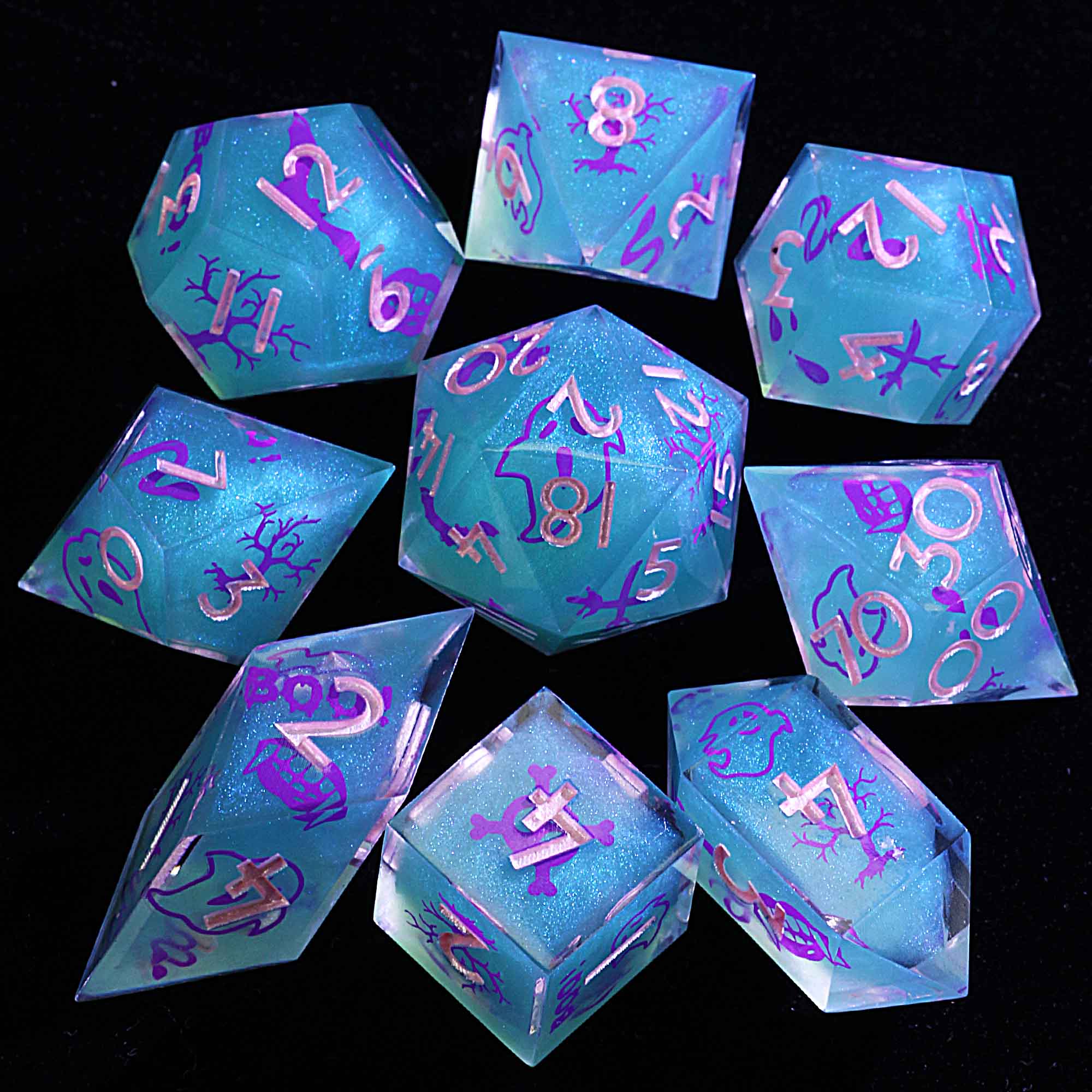 Halloween 9 Polyhedral Resin DnD Sets Dice Venomous Specter Toxin - Dice of Dragons