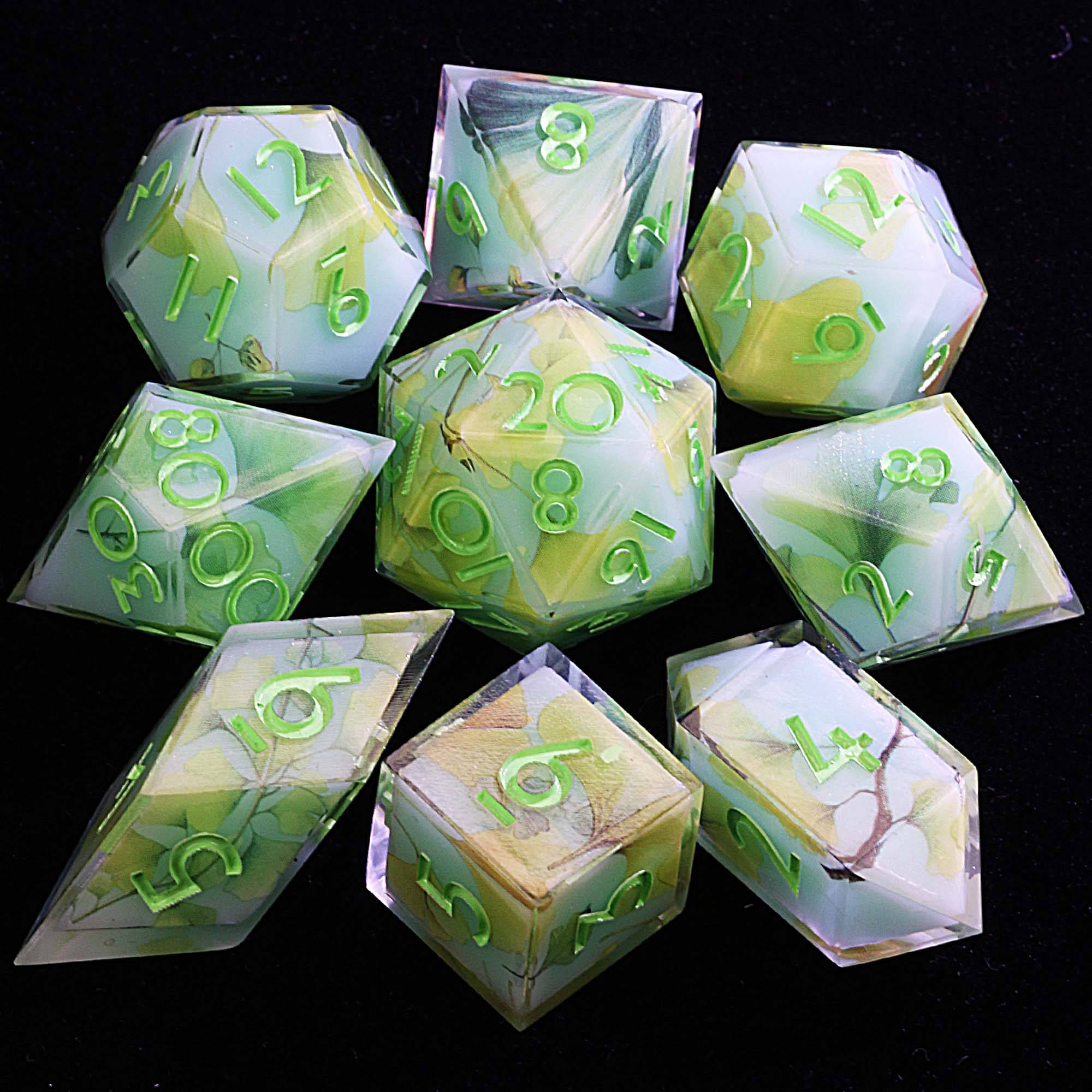 9 Polyhedral Resin DnD Sets of Dice Ginkgo Biloba - Dice of Dragons