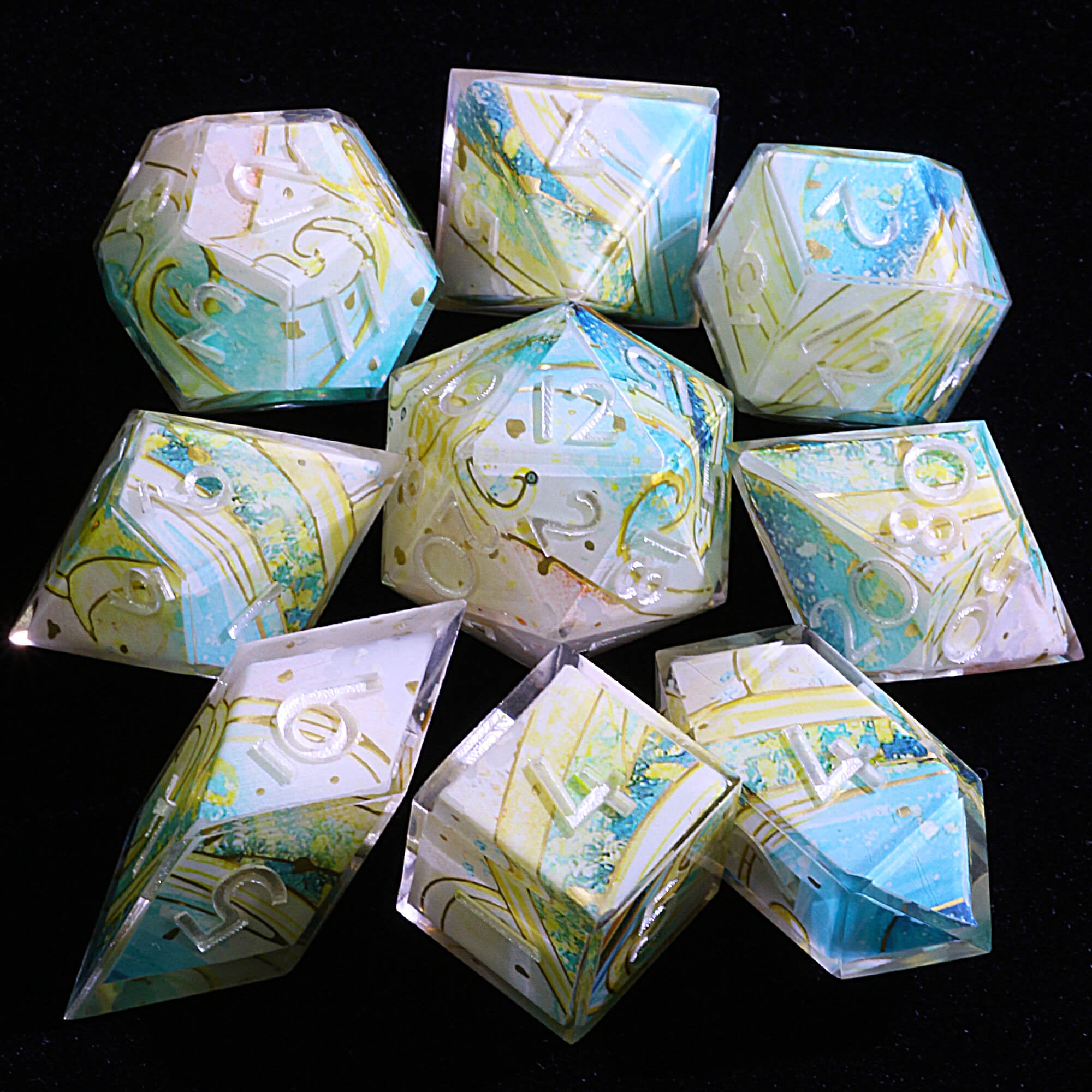 9 Polyhedral Resin DnD Sets of Dice Nova Gleam - Dice of Dragons