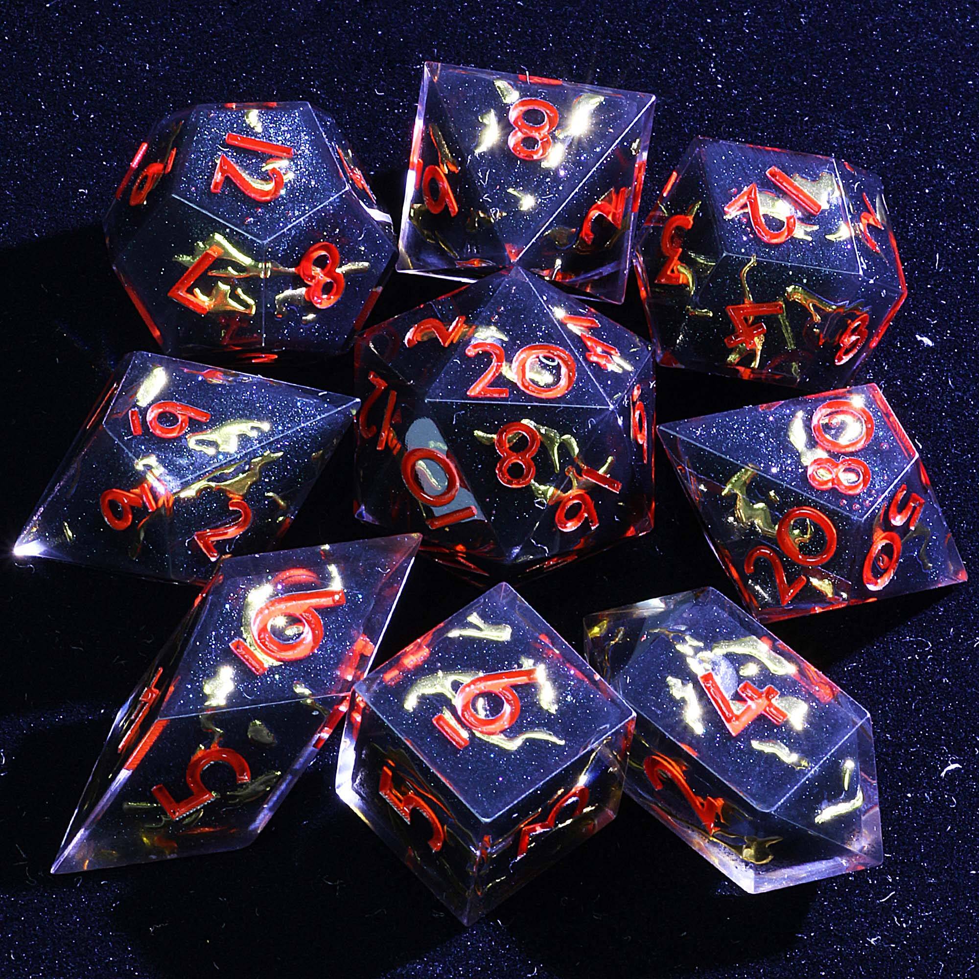 9 Polyhedral Resin D&D Sets of Dice Obsidian Glyph Mirage - Dice of Dragons