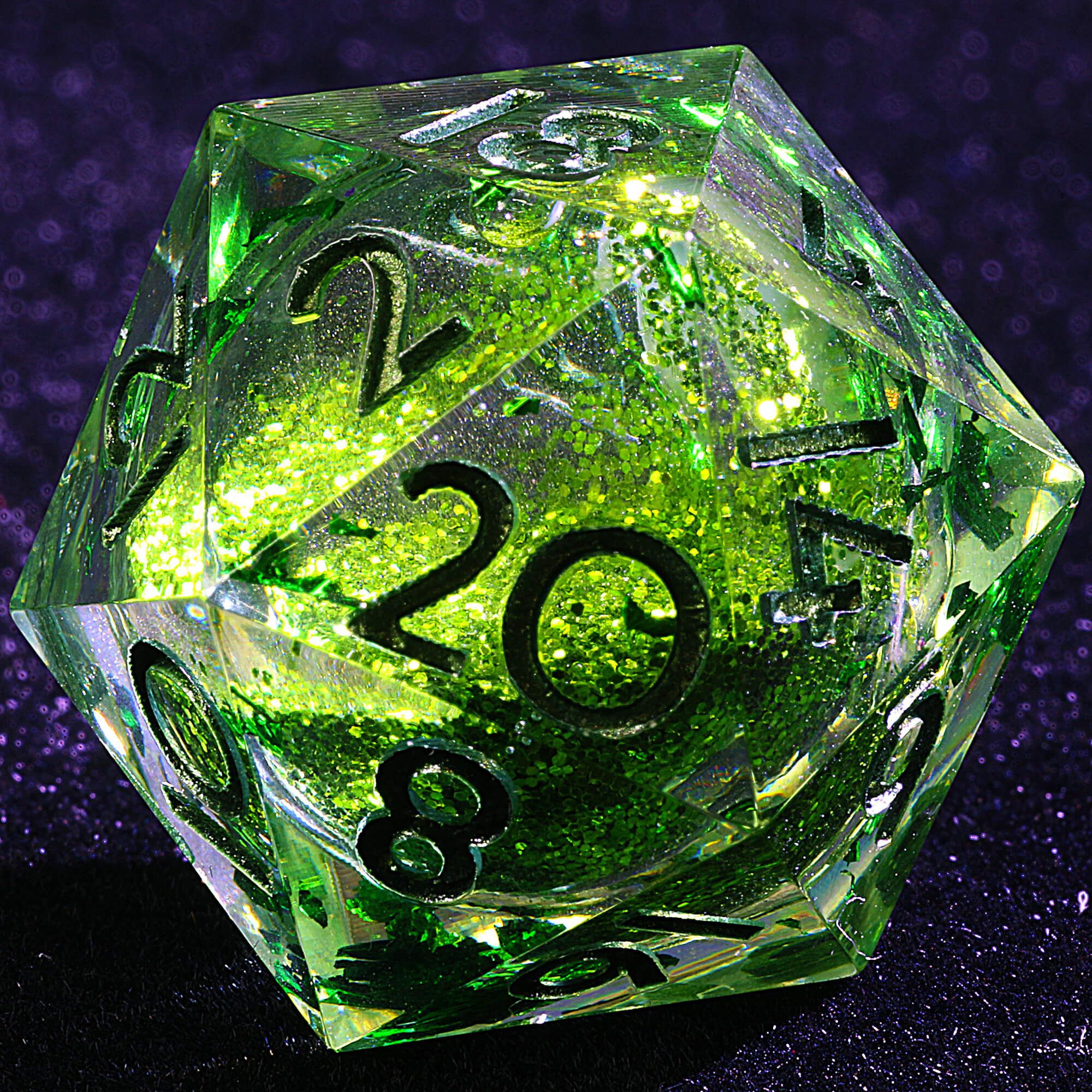9 Polyhedral Resin Liquid Core D and D set of Dice Verdant Sand Jade - Dice of Dragons