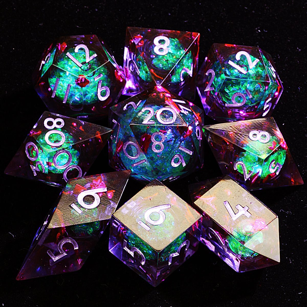 9 Polyhedral Resin Liquid Core D and D Dice Sets Void Shard