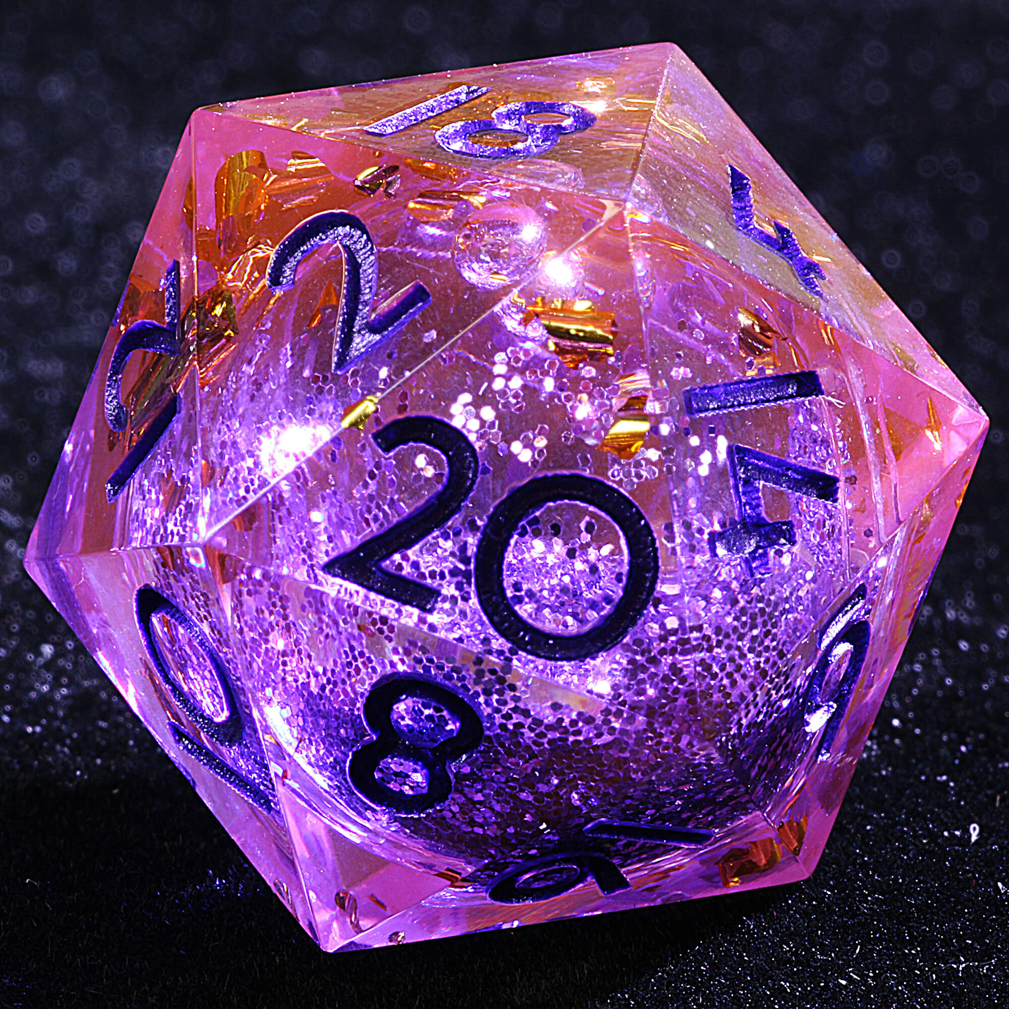 9 Polyhedral Resin Liquid Core DD Set of Dice Amethyst Sand Gold - Dice of Dragons