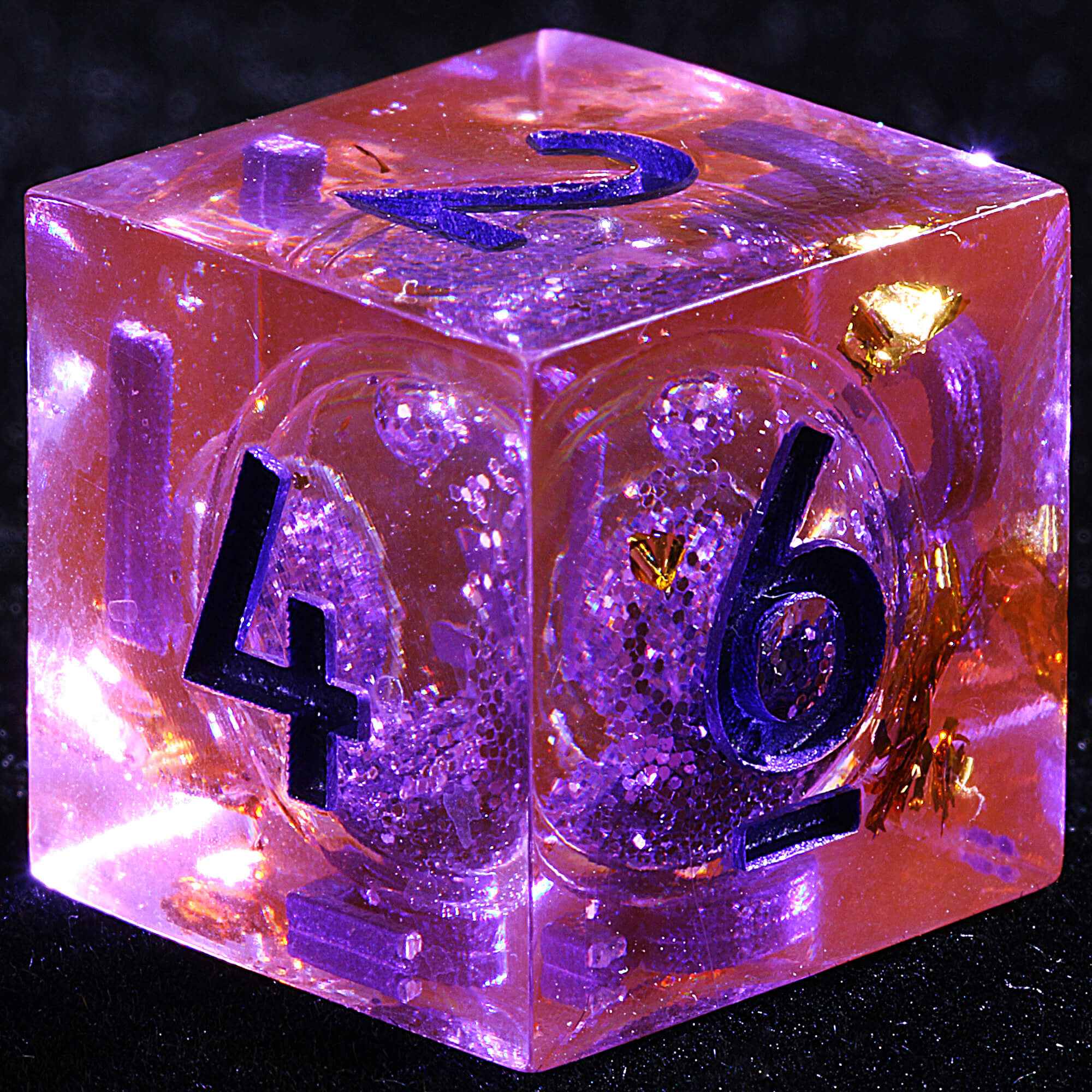 9 Polyhedral Resin Liquid Core DD Set of Dice Amethyst Sand Gold - Dice of Dragons