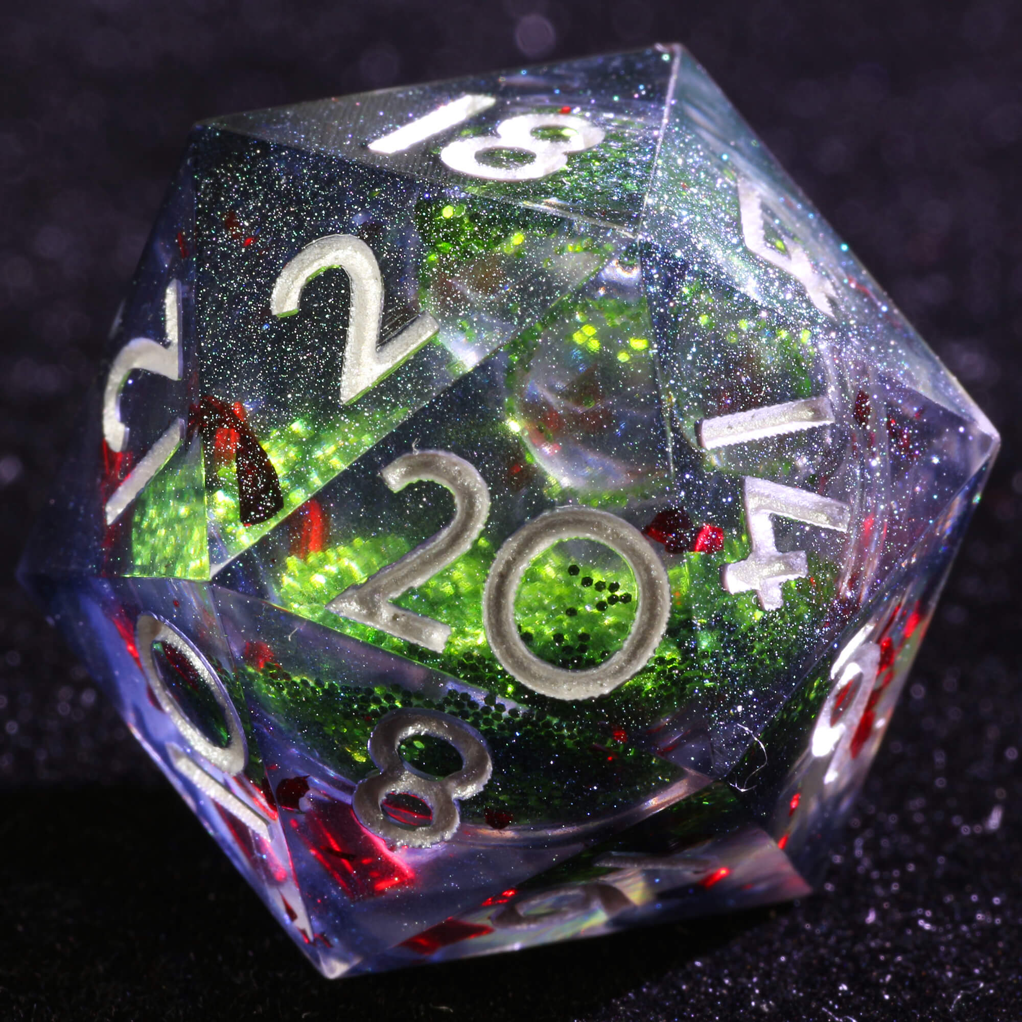9 Polyhedral Resin Liquid Core Dice D and D Set Viridian Abyss Blood Tide - Dice of Dragons