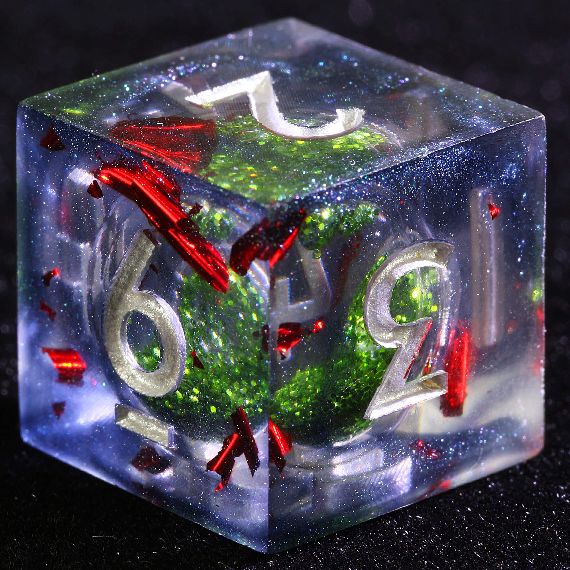 9 Polyhedral Resin Liquid Core Dice D and D Set Viridian Abyss Blood Tide - Dice of Dragons