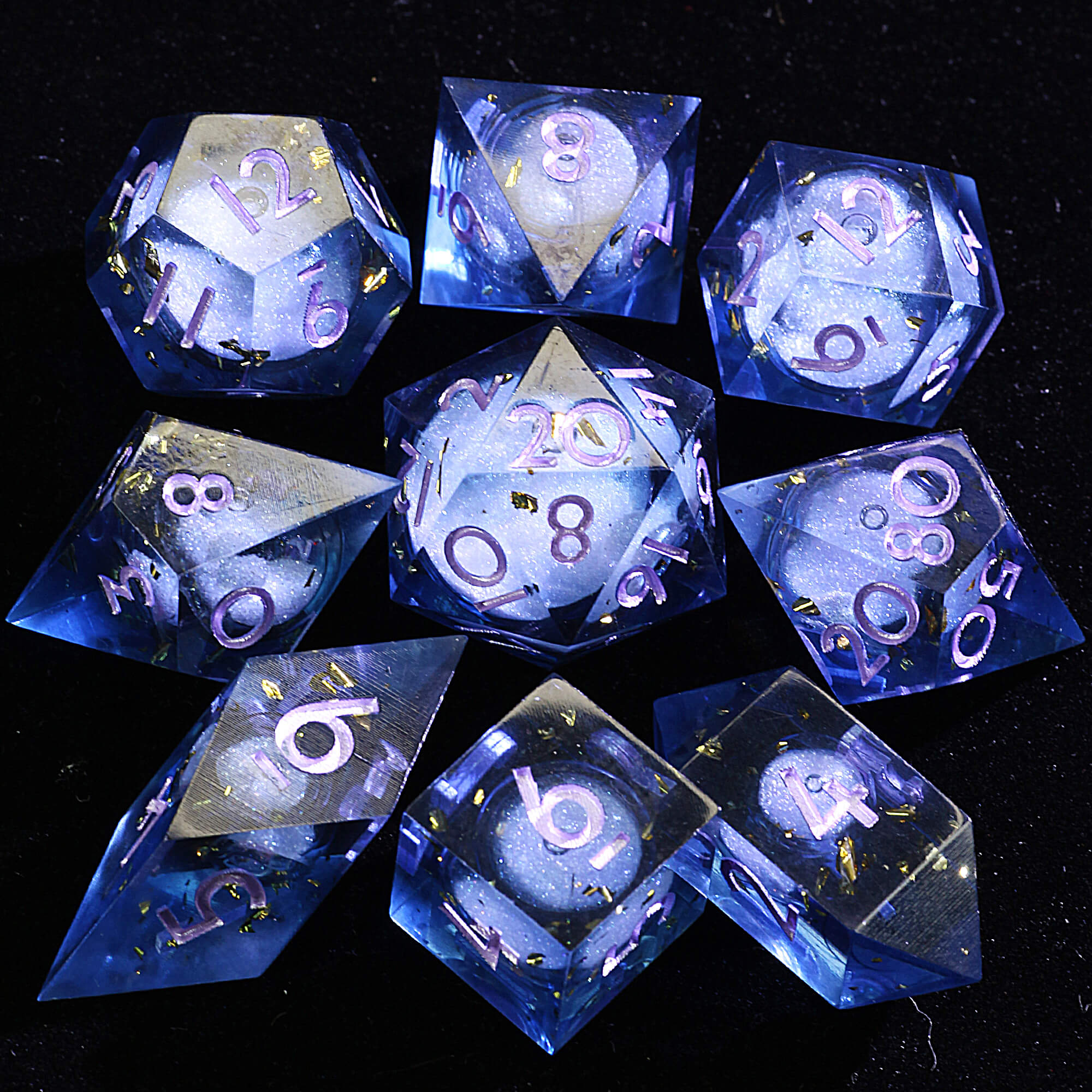 9 Polyhedral Resin Liquid Core Sets Dice D and D Abyssal Sand Tide - Dice of Dragons