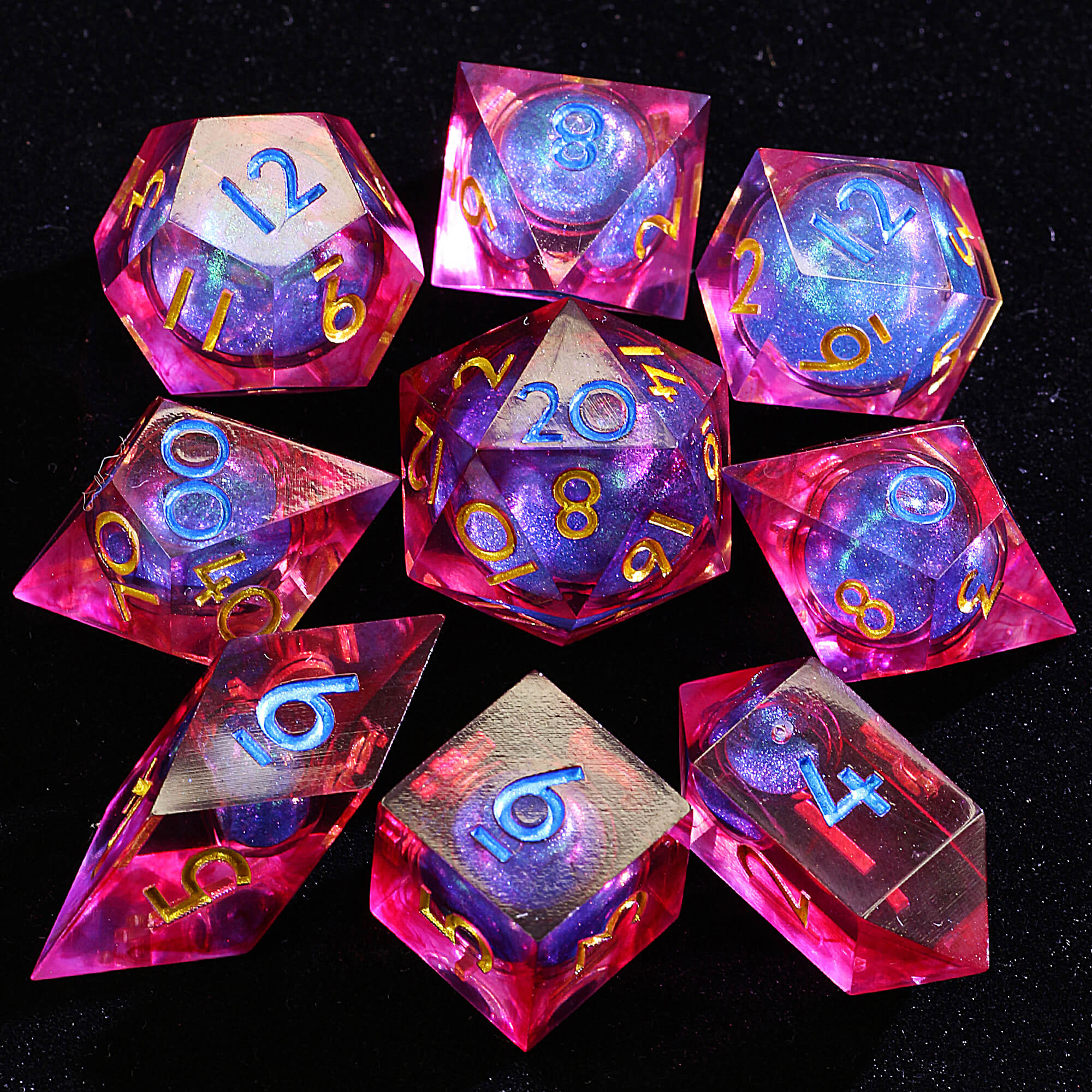 9 Polyhedral Resin Liquid Core Sets of Dice D and D Crimson Core Tide - Dice of Dragons