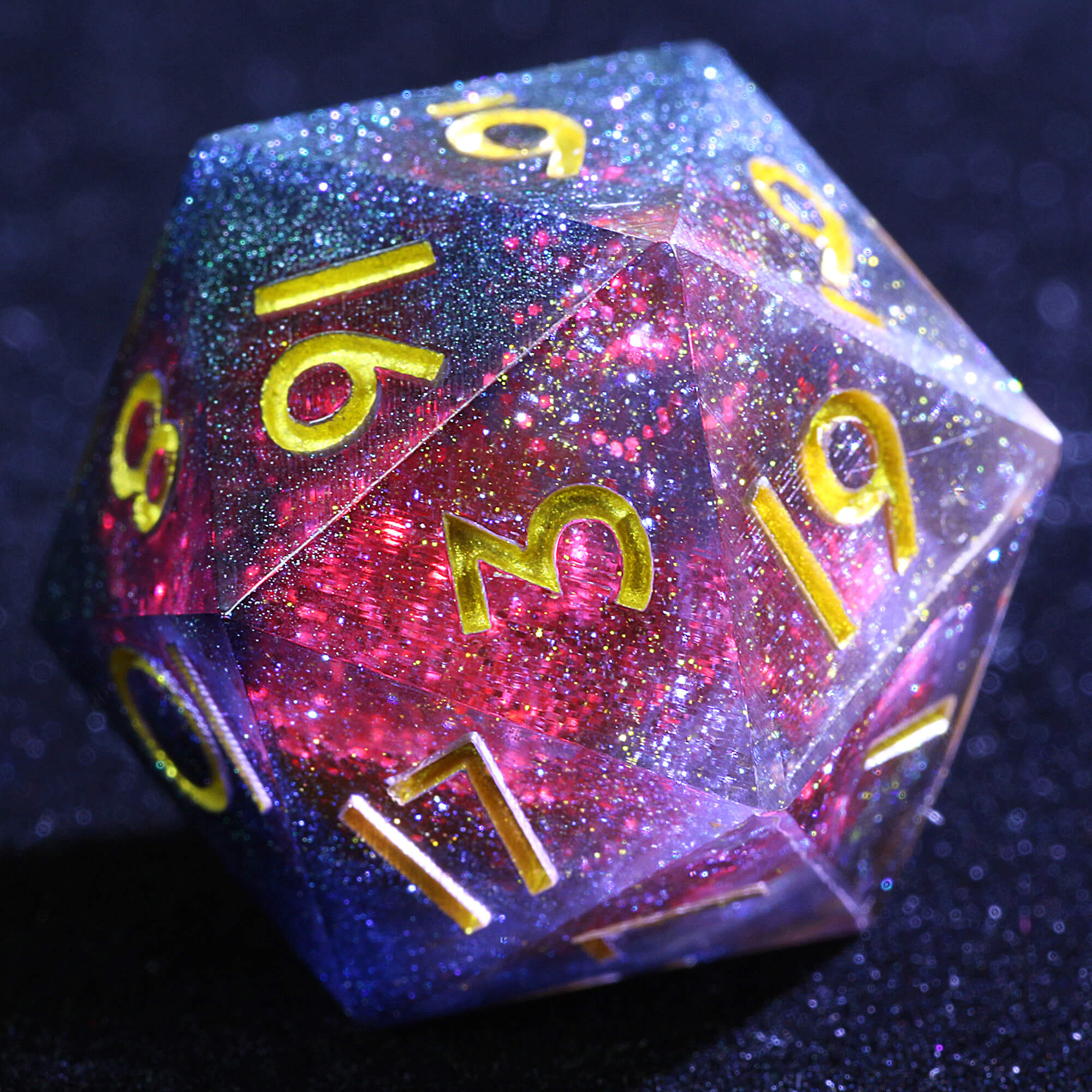 9 Polyhedral Resin Liquid Sets D and D Dice Crimson Core Shell - Dice of Dragons