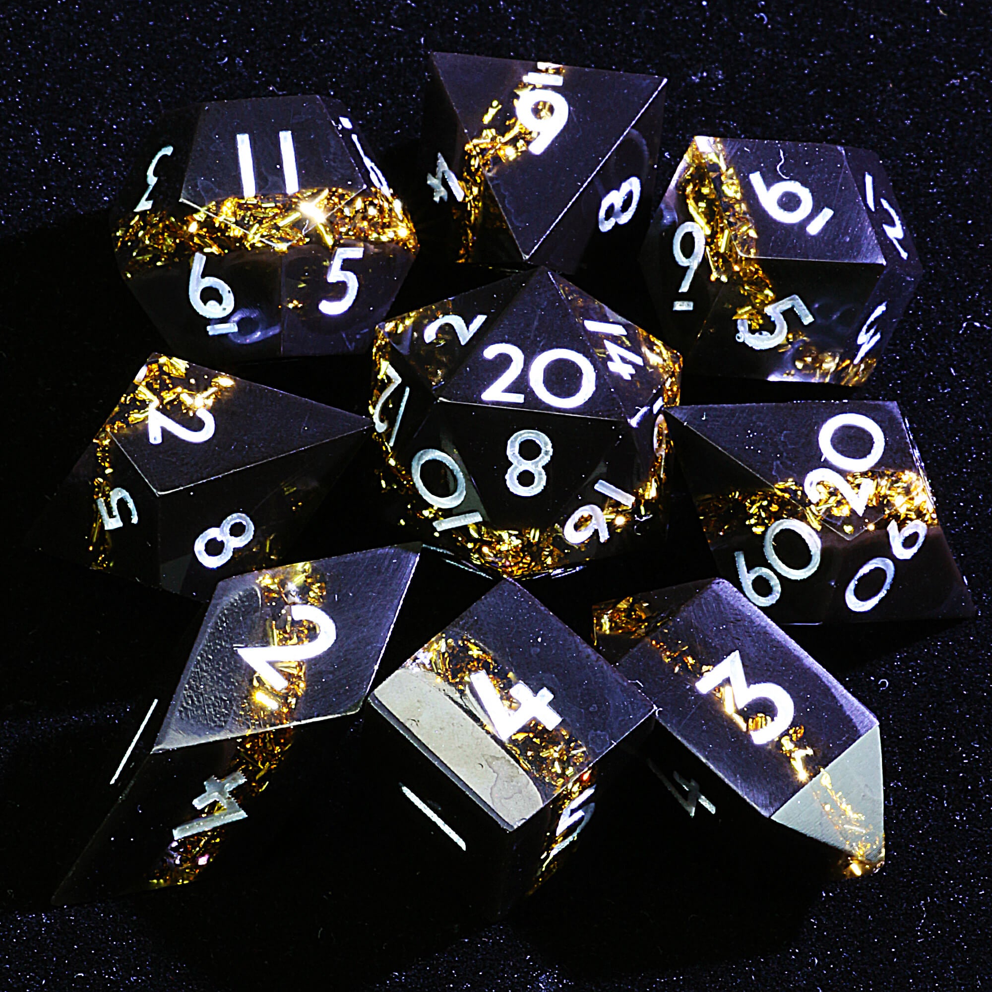 9 Polyhedral Resin Set D and D Dice Abyssal Gold Stratum - Dice of Dragons