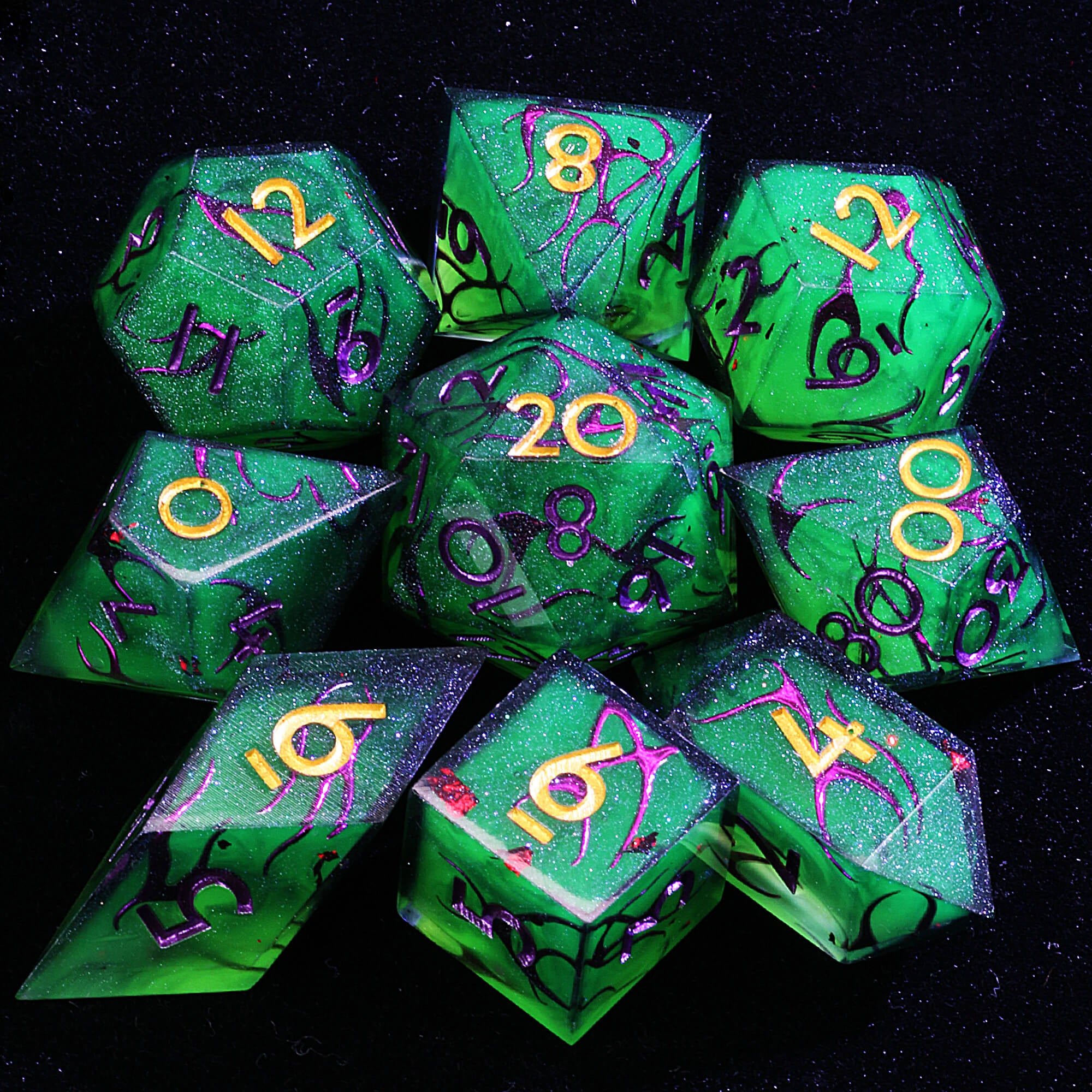 9 Polyhedral Resin Set D and D Dice Underdark Vines