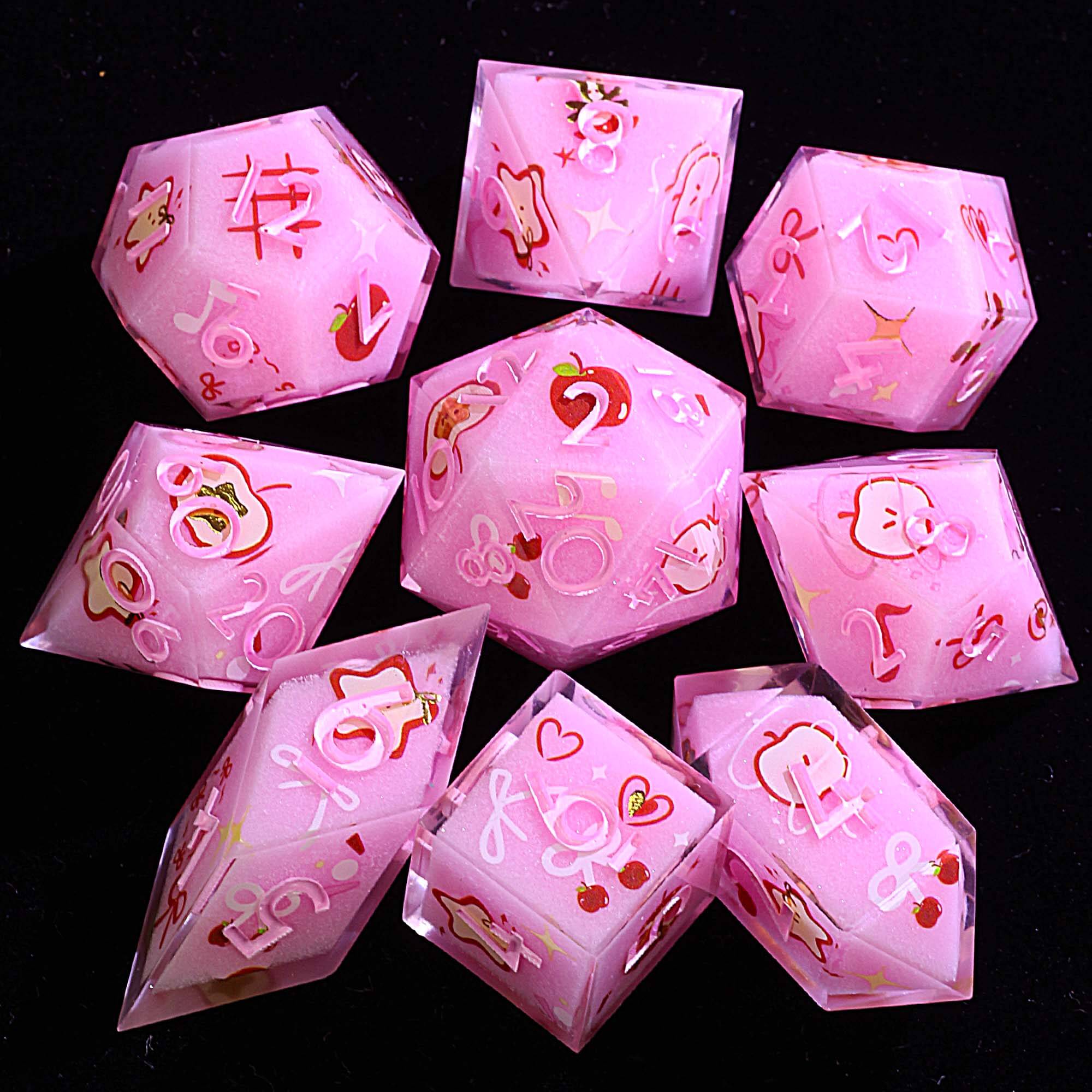 9 Polyhedral Resin Set DD Dice Candy Heart Mirage - Dice of Dragons