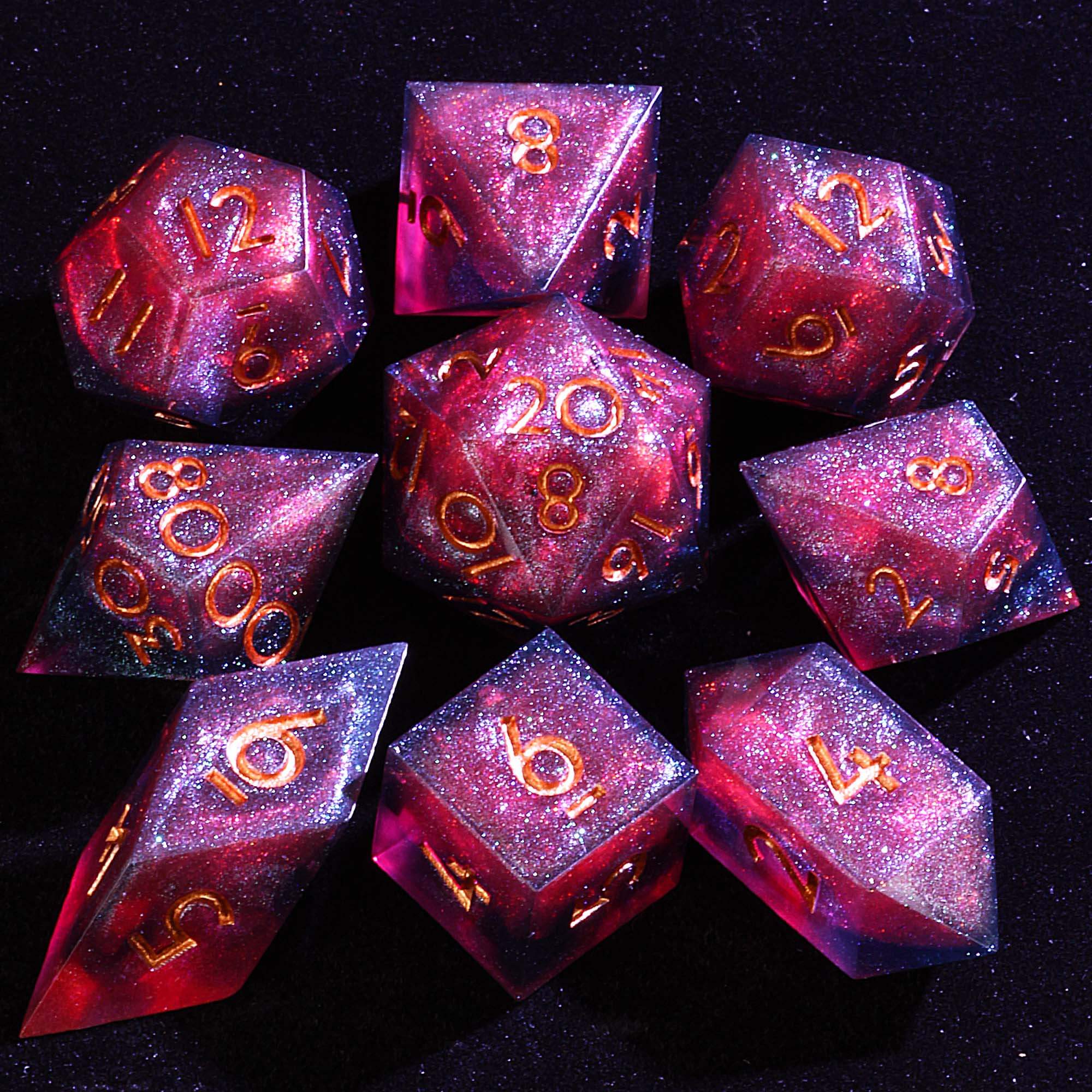9 Polyhedral Resin Set Dice D and D Abyssal Aurora Blood Oath - Dice of Dragons