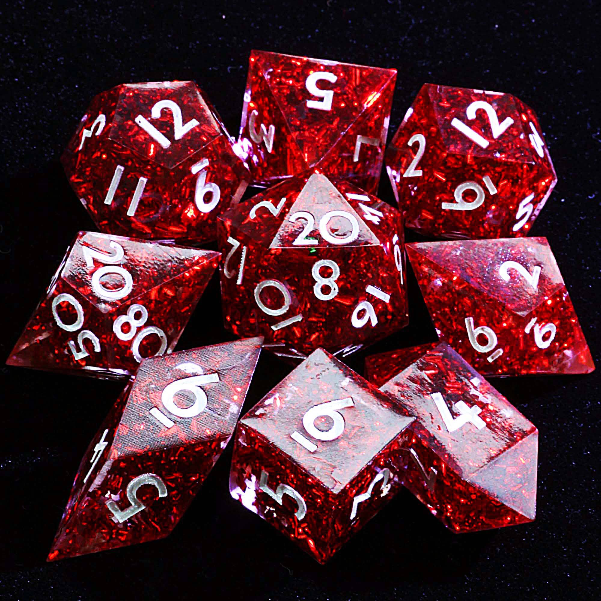 9 Polyhedral Resin Set Dice D and D Deep Crimson Foil