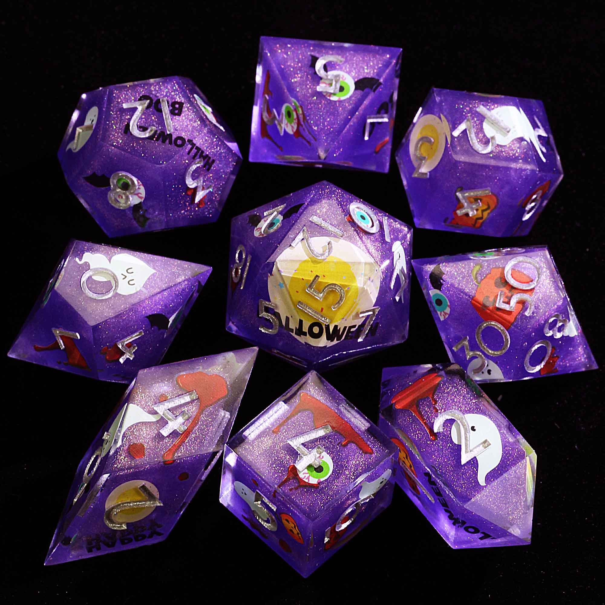 Halloween 9 Polyhedral Resin Set Dice DD Spooky Sweet Fright - Dice of Dragons