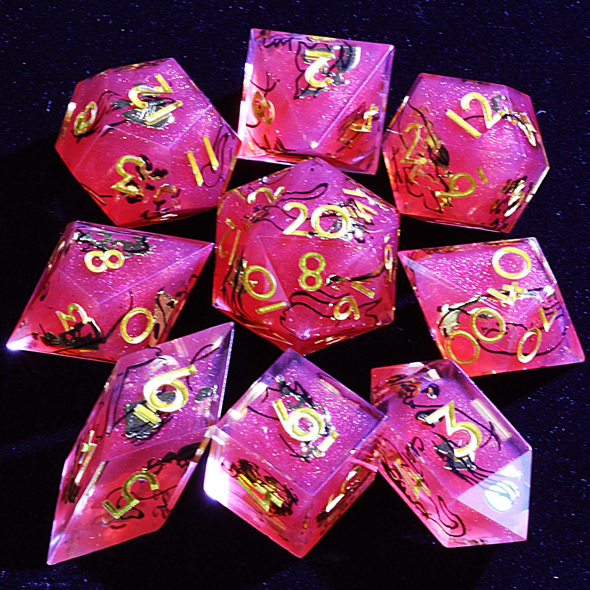 9 Polyhedral Resin Set Dice D&D Crimson Bestiary Rune - Dice of Dragons