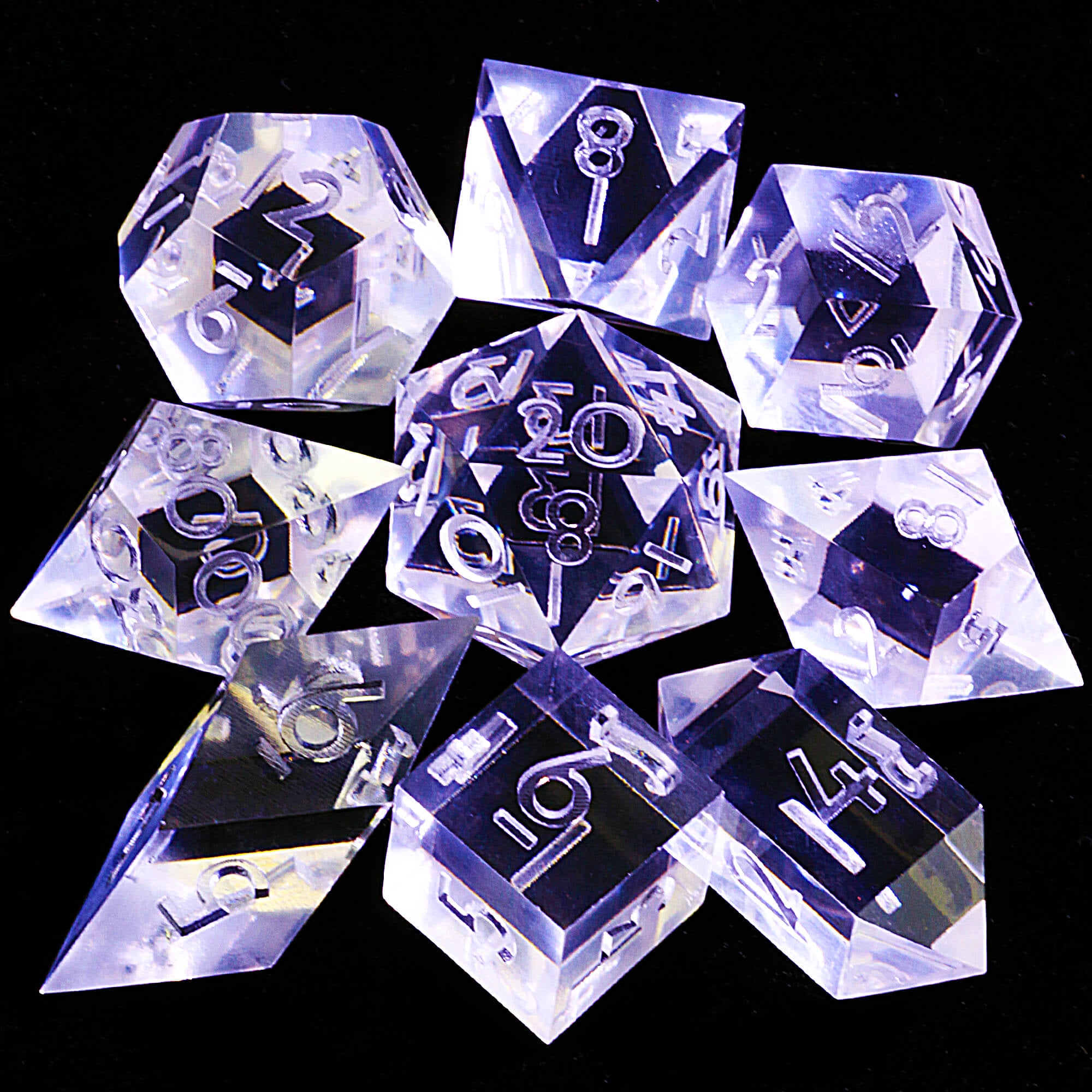 9 Polyhedral Resin Set D&D Dice Void Crystal - Dice of Dragons