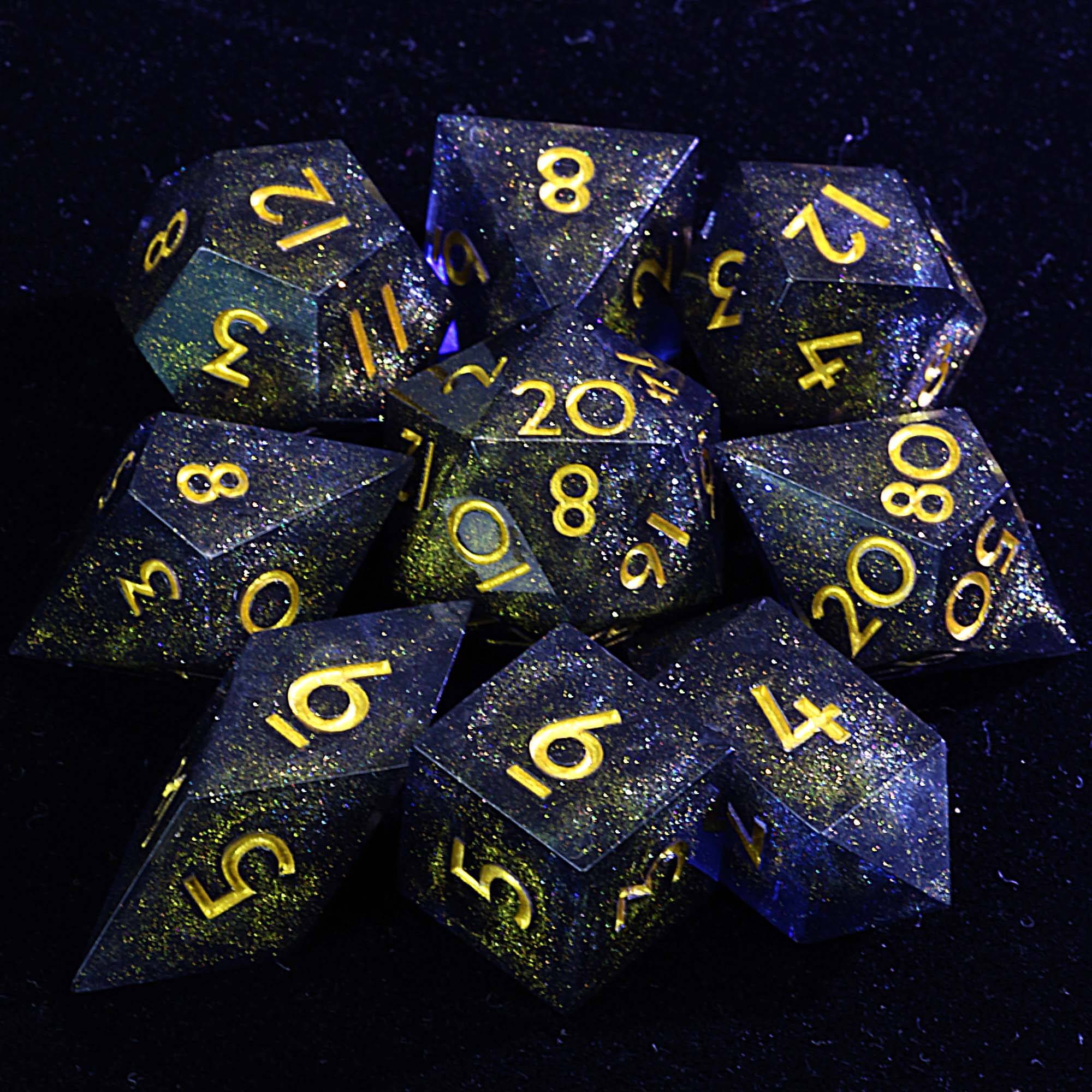 9 Polyhedral Resin Set of D and D Dice Ember Dust Abyss - Dice of Dragons