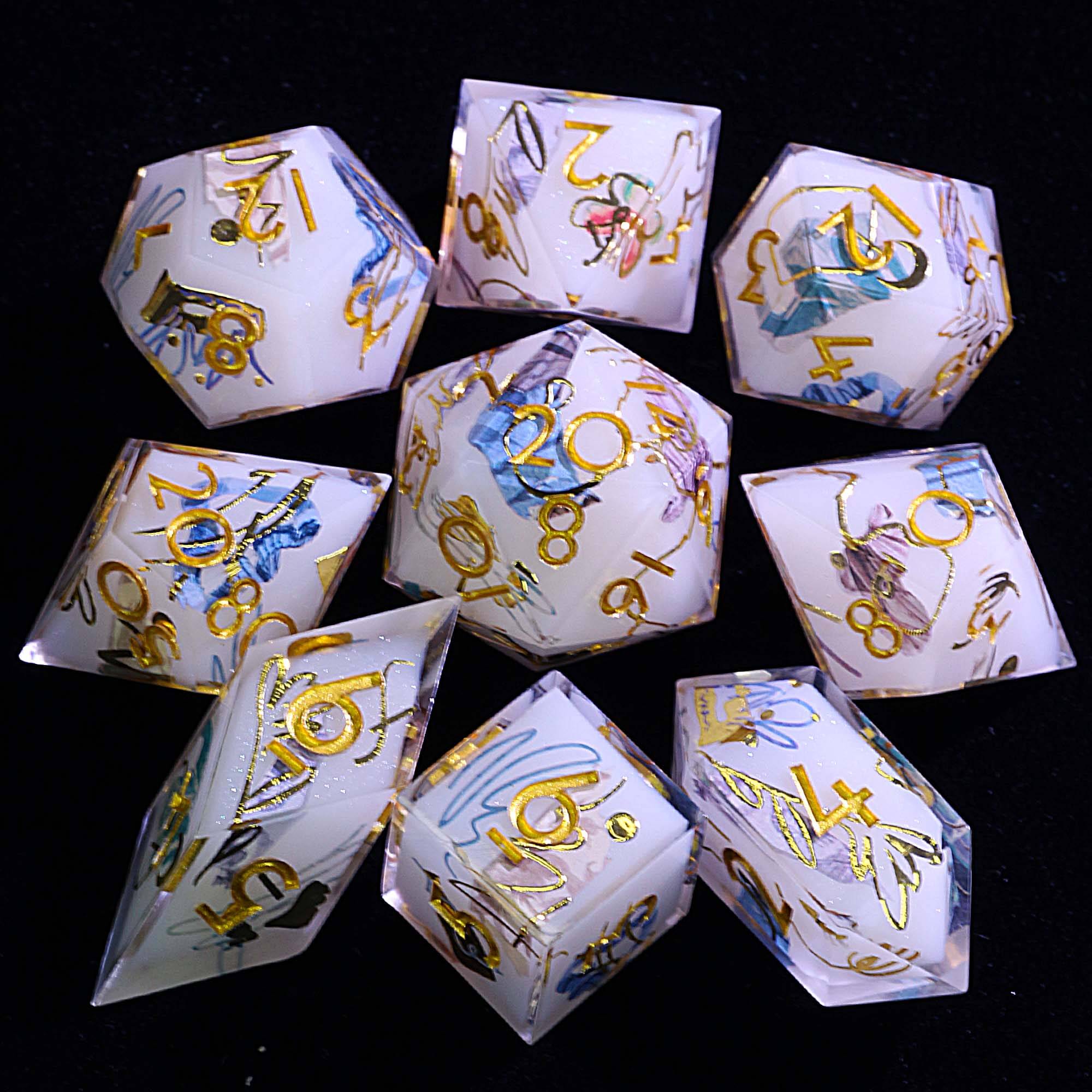 9 Polyhedral Resin Set of DD Dice Aurora Canvas Mirage - Dice of Dragons