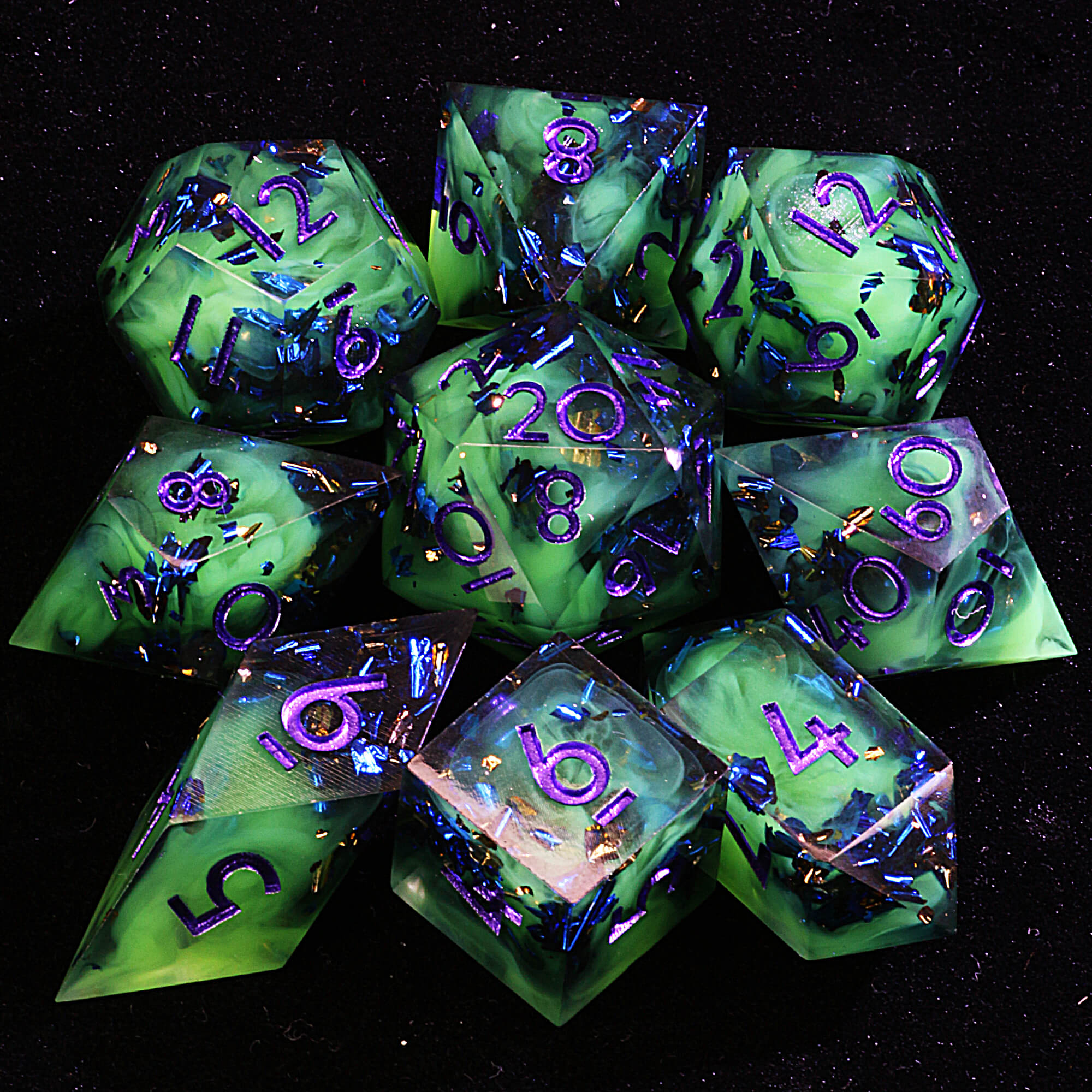 9 Polyhedral Resin Set of DD Dice Feywild Poison