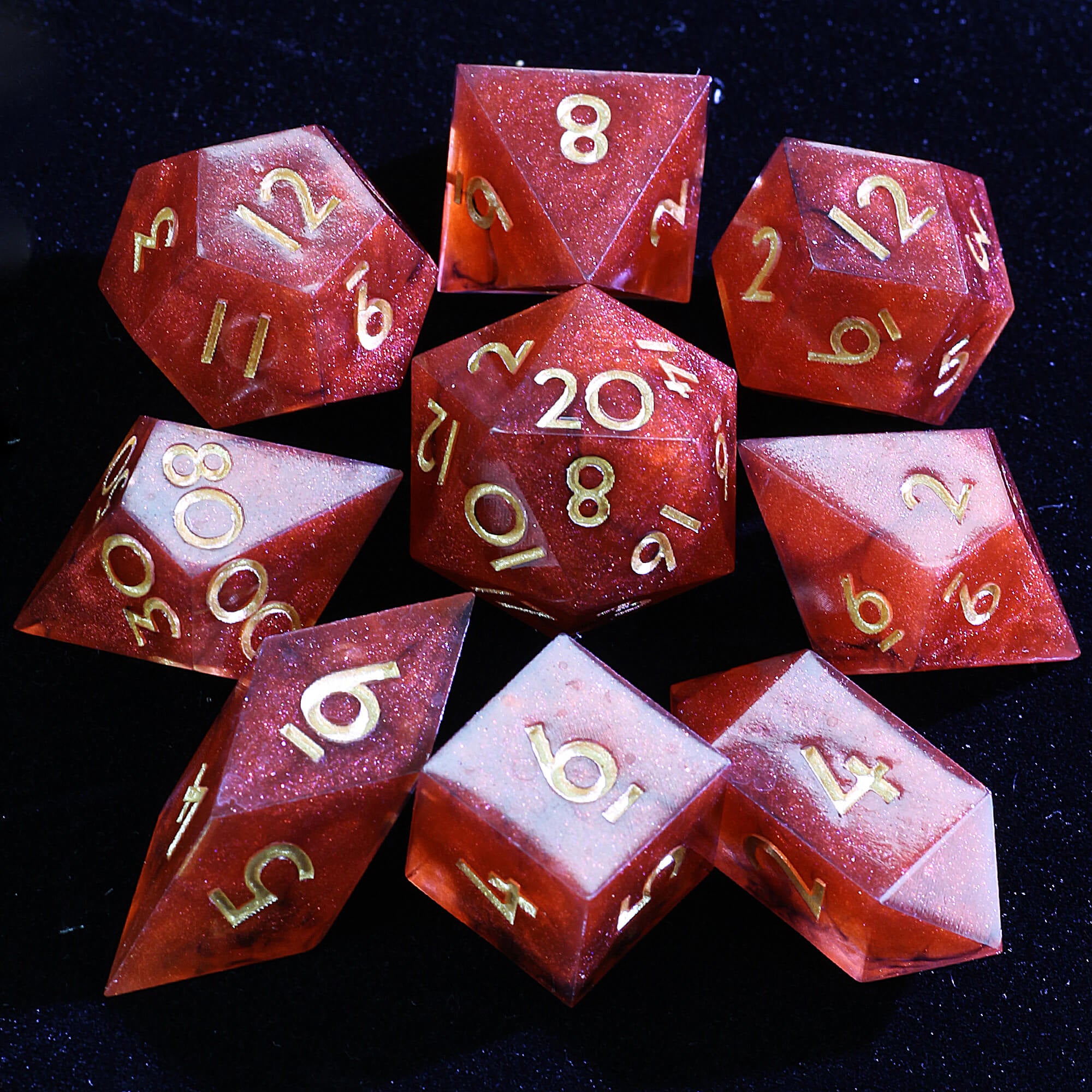9 Polyhedral Resin Set of Dice D and D Ember Miasma - Dice of Dragons