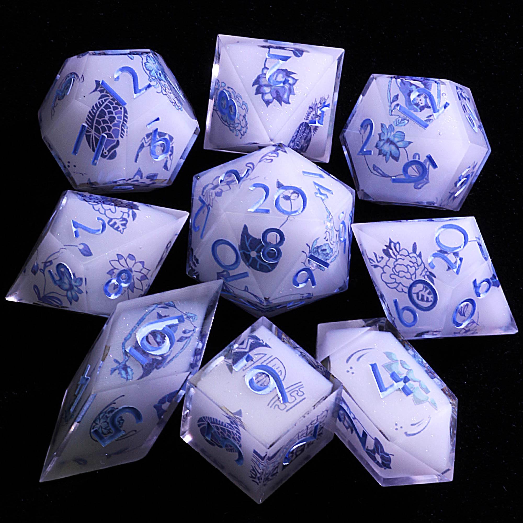 9 Polyhedral Resin Set of Dice DD Frost Bloom Oath - Dice of Dragons