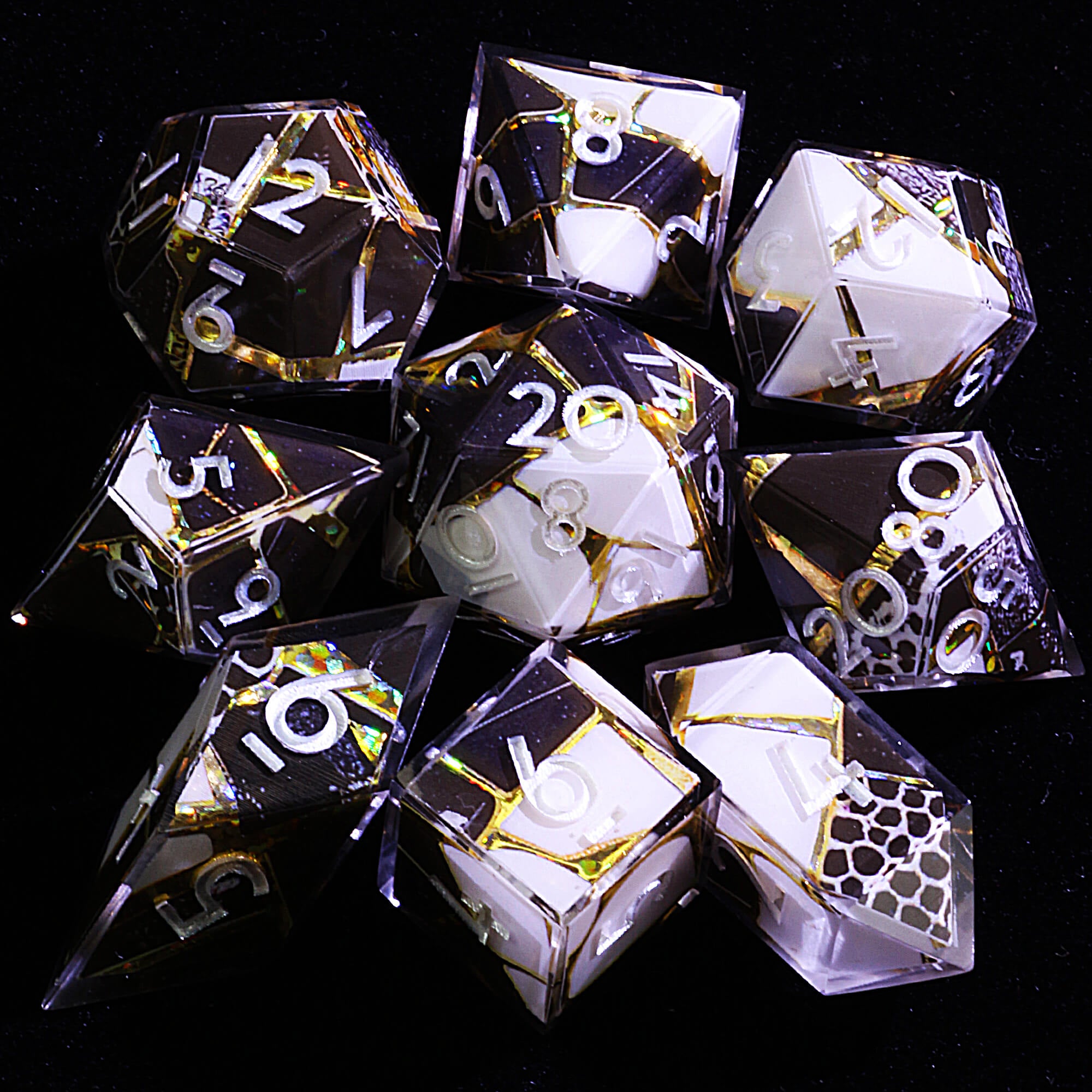 9 Polyhedral Resin Set of Dice DnD Checkered Void - Dice of Dragons