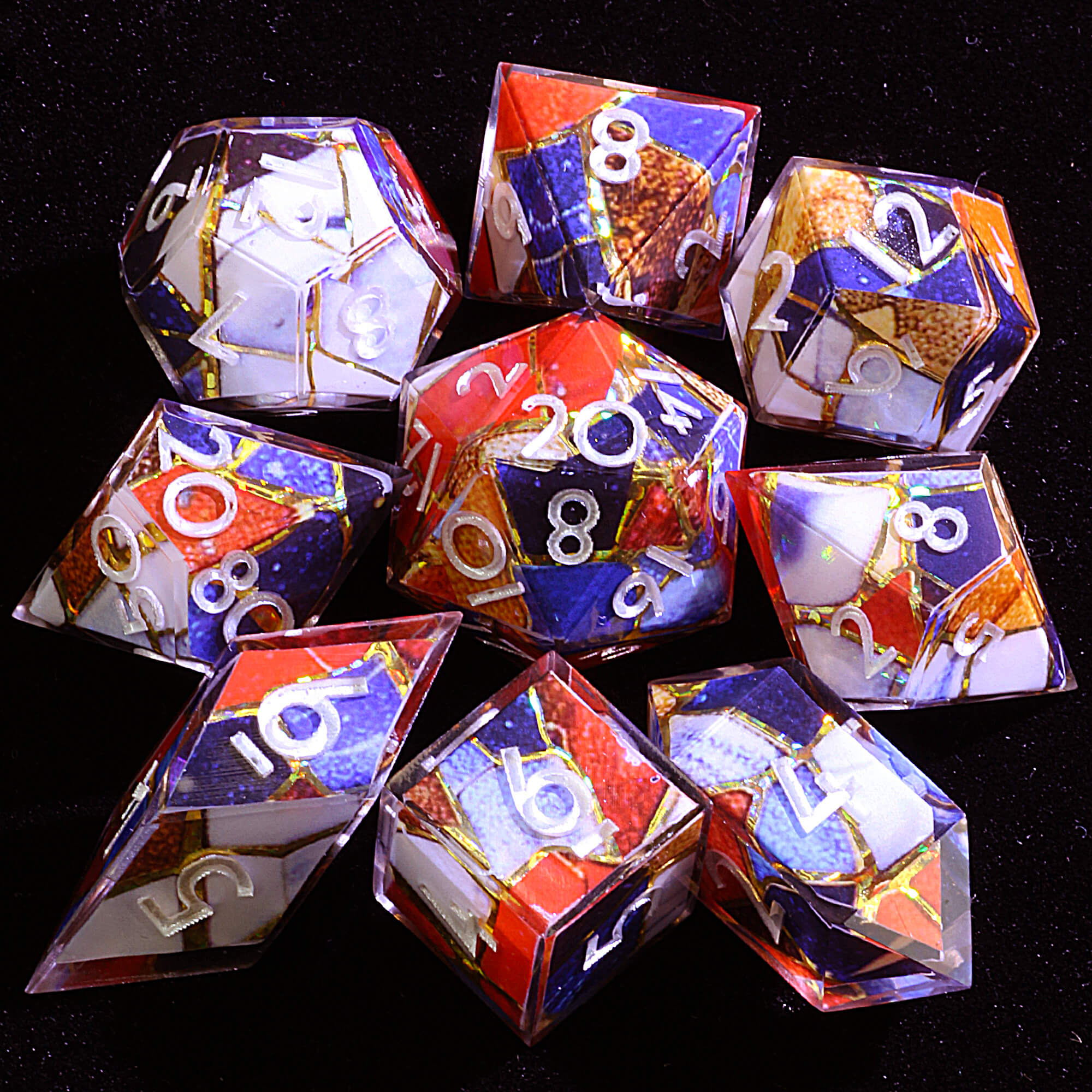 9 Polyhedral Resin Set of Dice D&D Crimson Mosaic - Dice of Dragons
