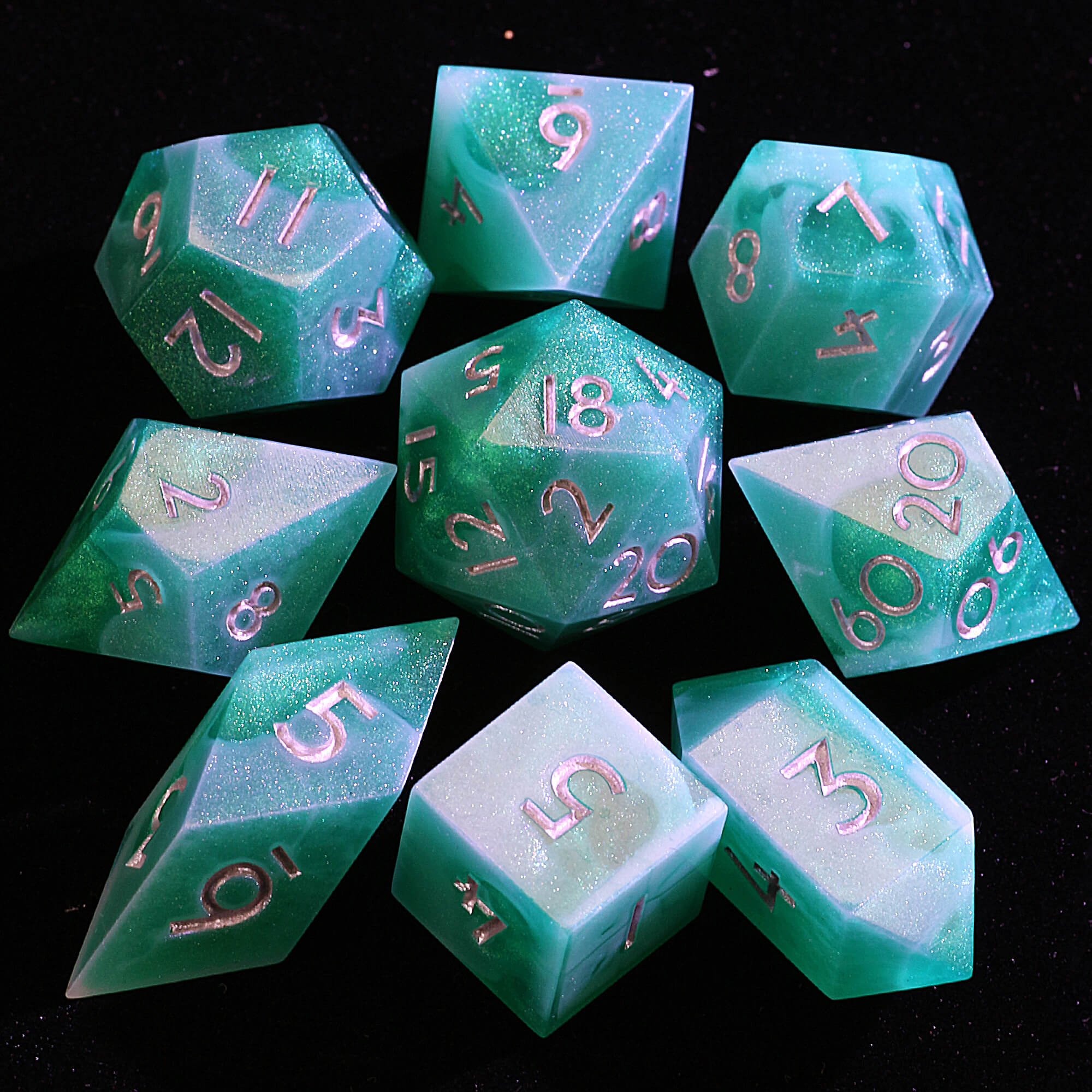 9 Polyhedral Resin Set of Dice DnD Frost Miasma - Dice of Dragons