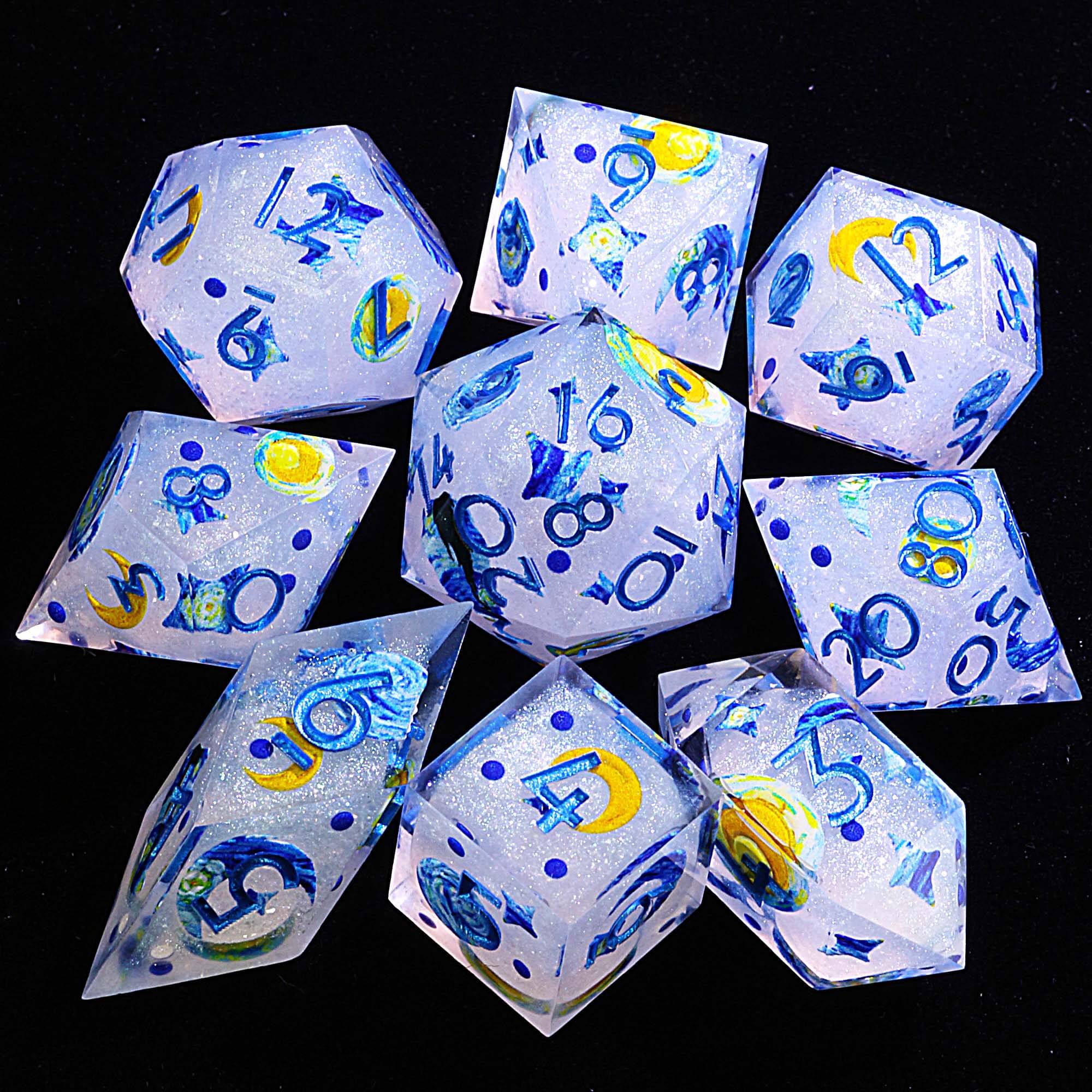 9 Polyhedral Resin Set of DnD Dice Starry Night Mirage - Dice of Dragons