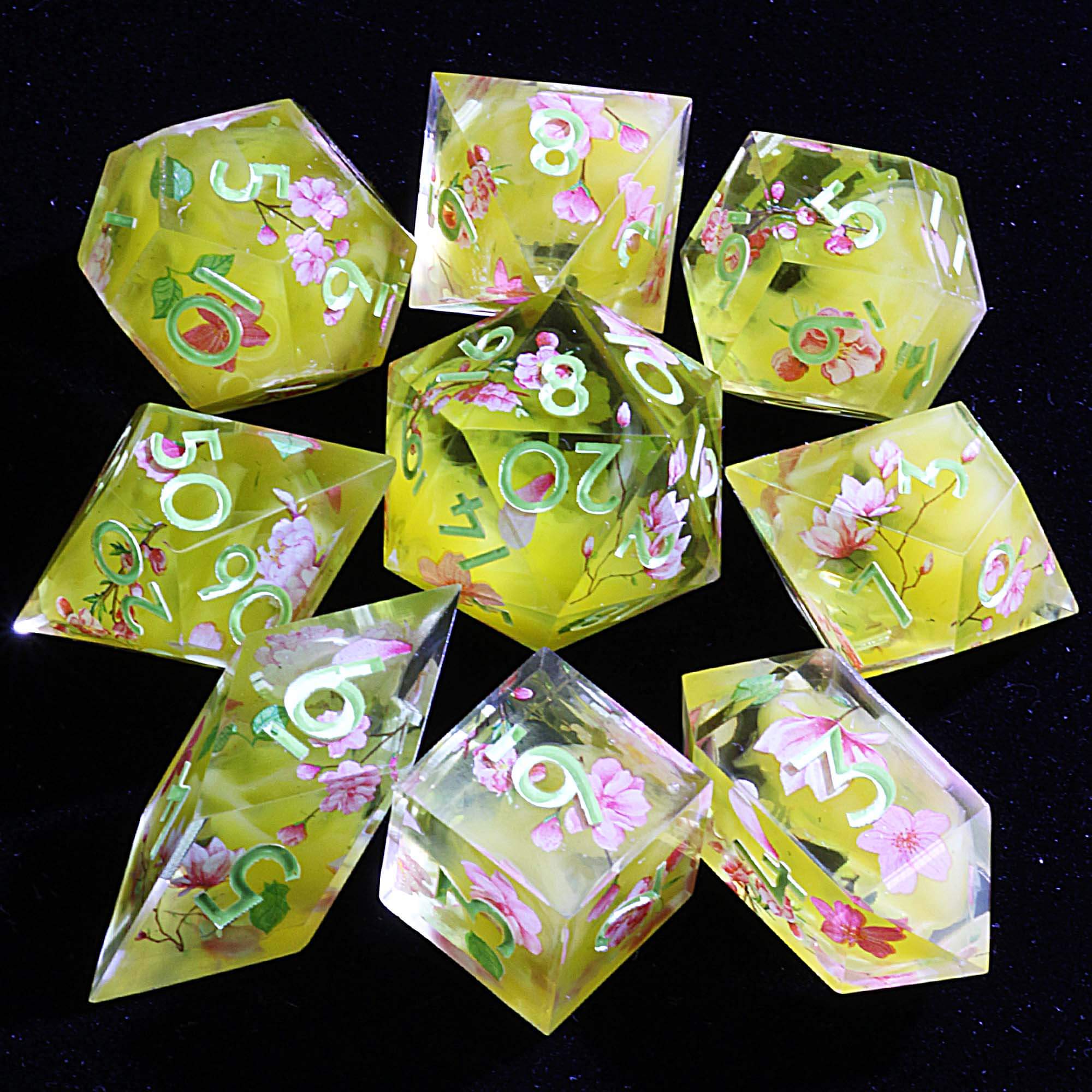 9 Polyhedral Resin Sets Dice D and D Golden Haze Sakura - Dice of Dragons