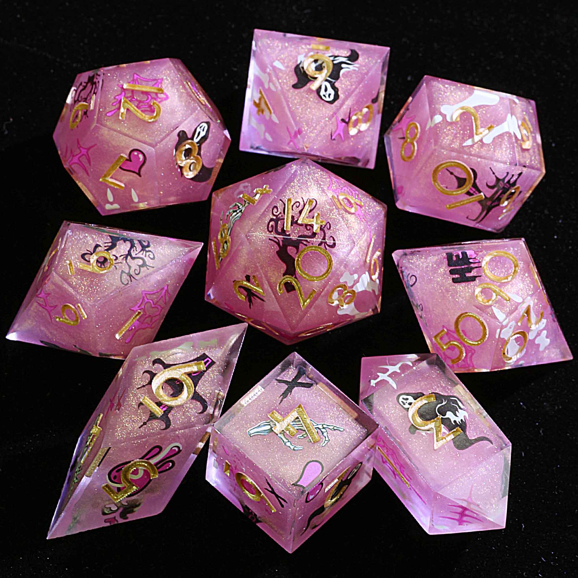 Halloween 9 Polyhedral Resin Sets Dice D and D Pink Sugar Spook - Dice of Dragons