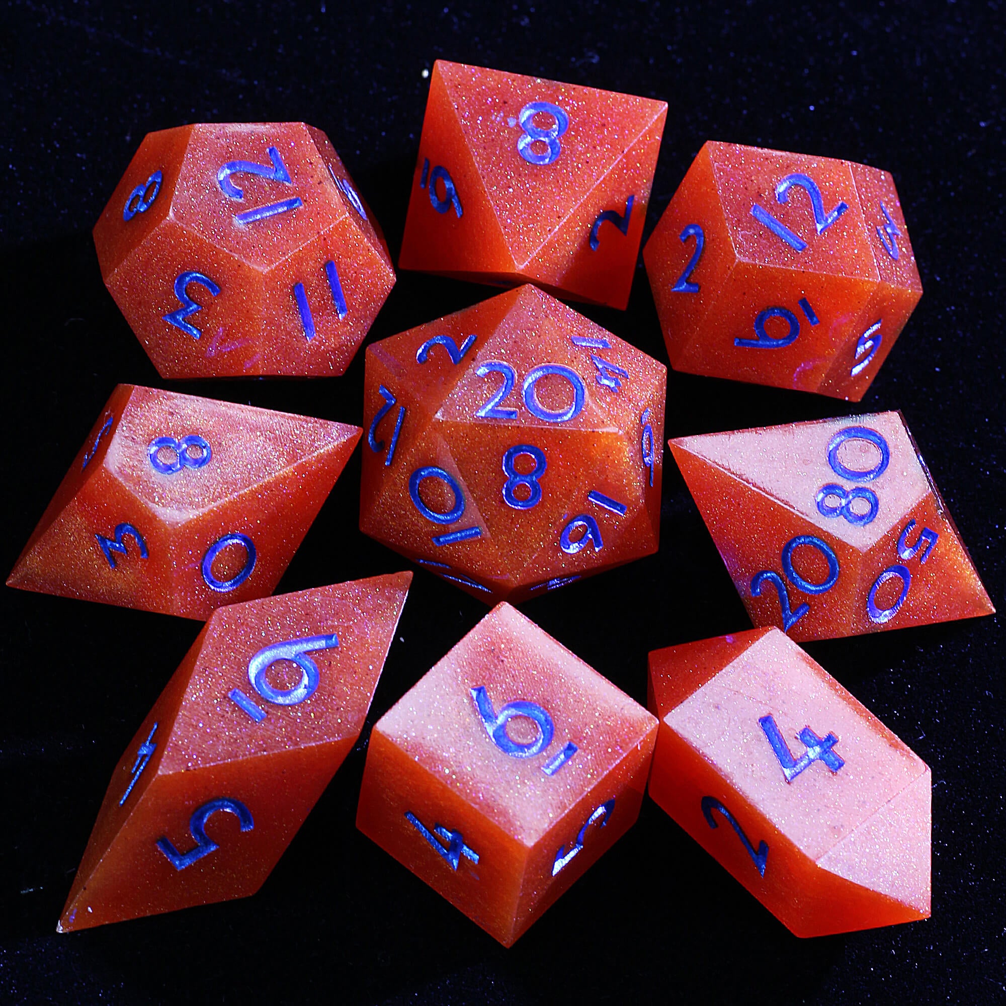 9 Polyhedral Resin Sets Dice DD Ember Aurora - Dice of Dragons