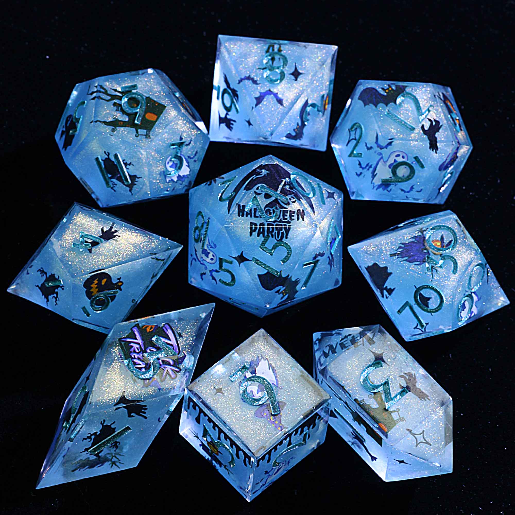Halloween 9 Polyhedral Resin Sets Dice DD Ethereal Scarecrow Haunt - Dice of Dragons